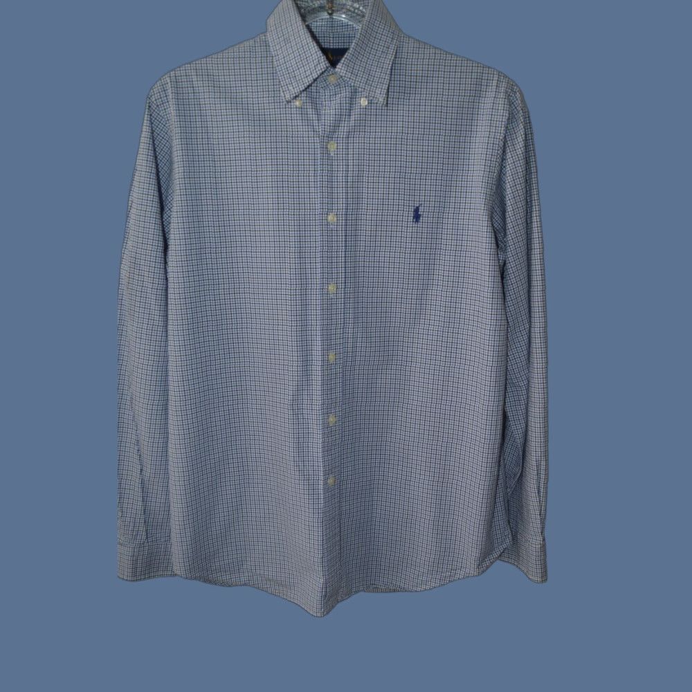 Polo Ralph Lauren POLO Ralph Lauren Shirt Men L/S Blue Plaid Cotton Button-Down, Size L, Classic Fit, Pony Embroidered, Vintage: No, 100% Cotton, Regular, Blue, Knit? Size US L / EU 52-54 / 3 - 1 Thumbnail