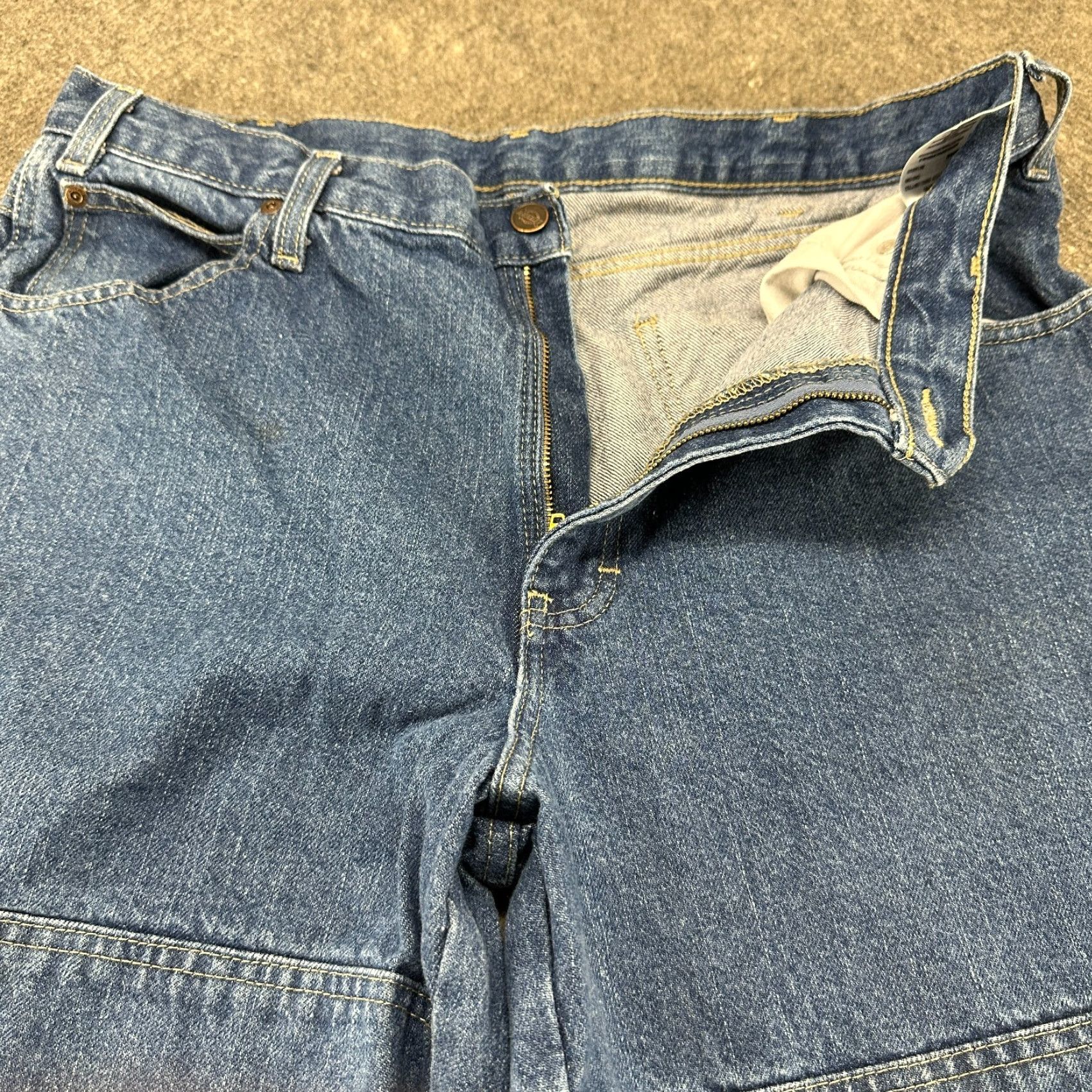 Dickies Dickies Jeans Mens 34x34 Blue Carpenter Relaxed Straight Medium Wash Distressed 5-Pocket Denim Cotton Blend Regular Inseam 34 Logo Vintage Retro Mens Size US 34 / EU 50 - 2 Thumbnail
