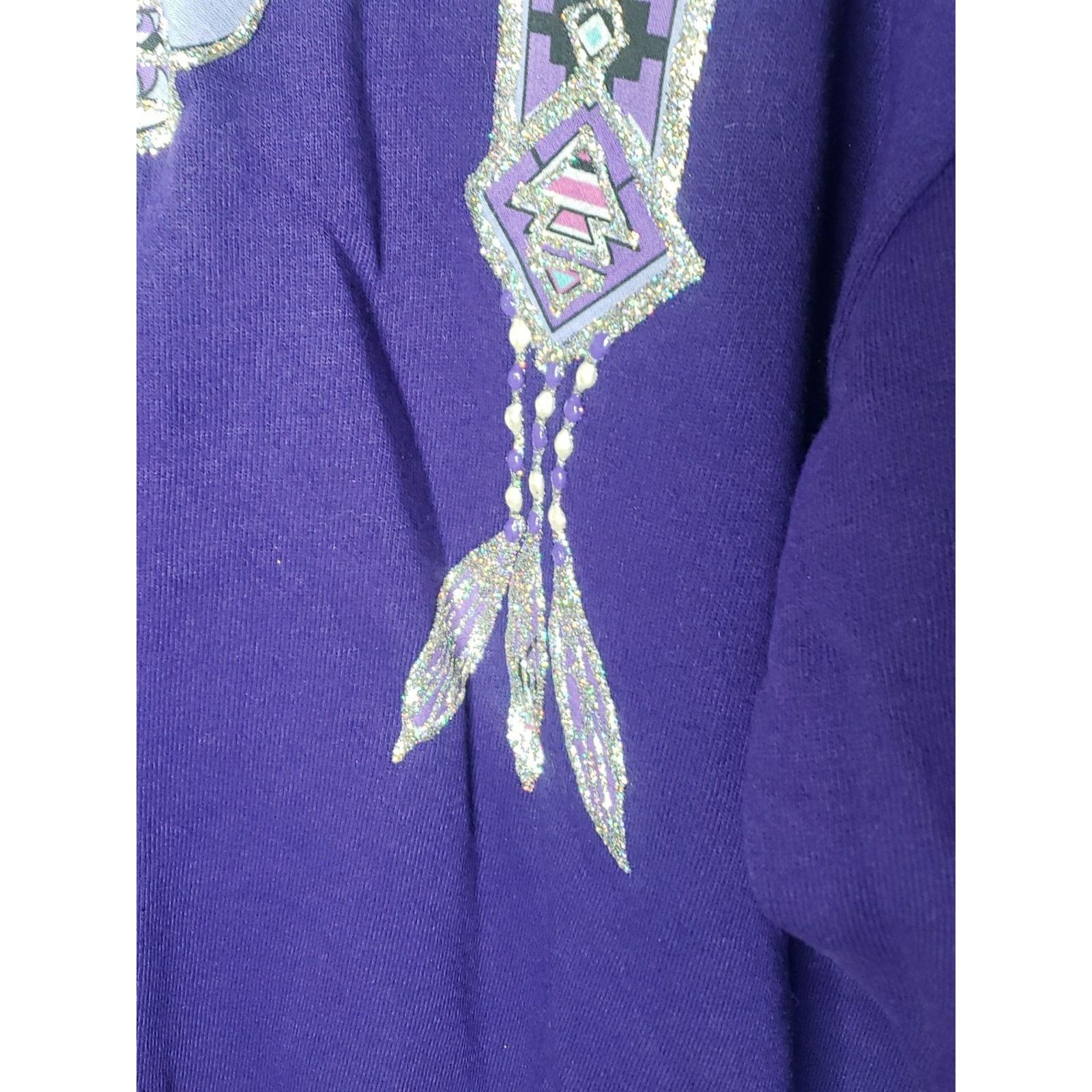 Jerzees Vtg 80s Native American Feathers Sparkle Southwestern MEDIUM Size US M / EU 48-50 / 2 - 15 Thumbnail