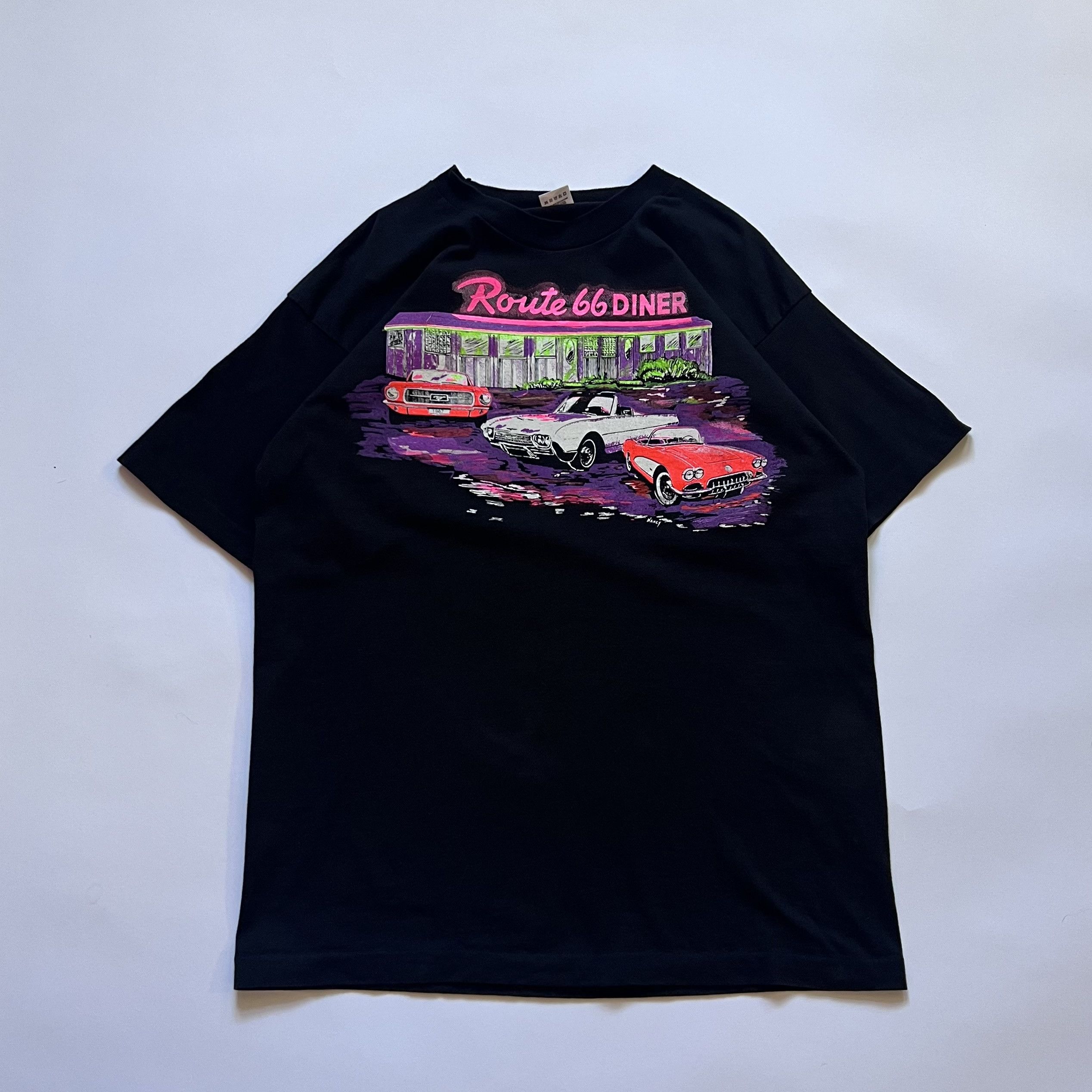 Vintage 90s Route 66 T shirt Muscle Car Top Black XL