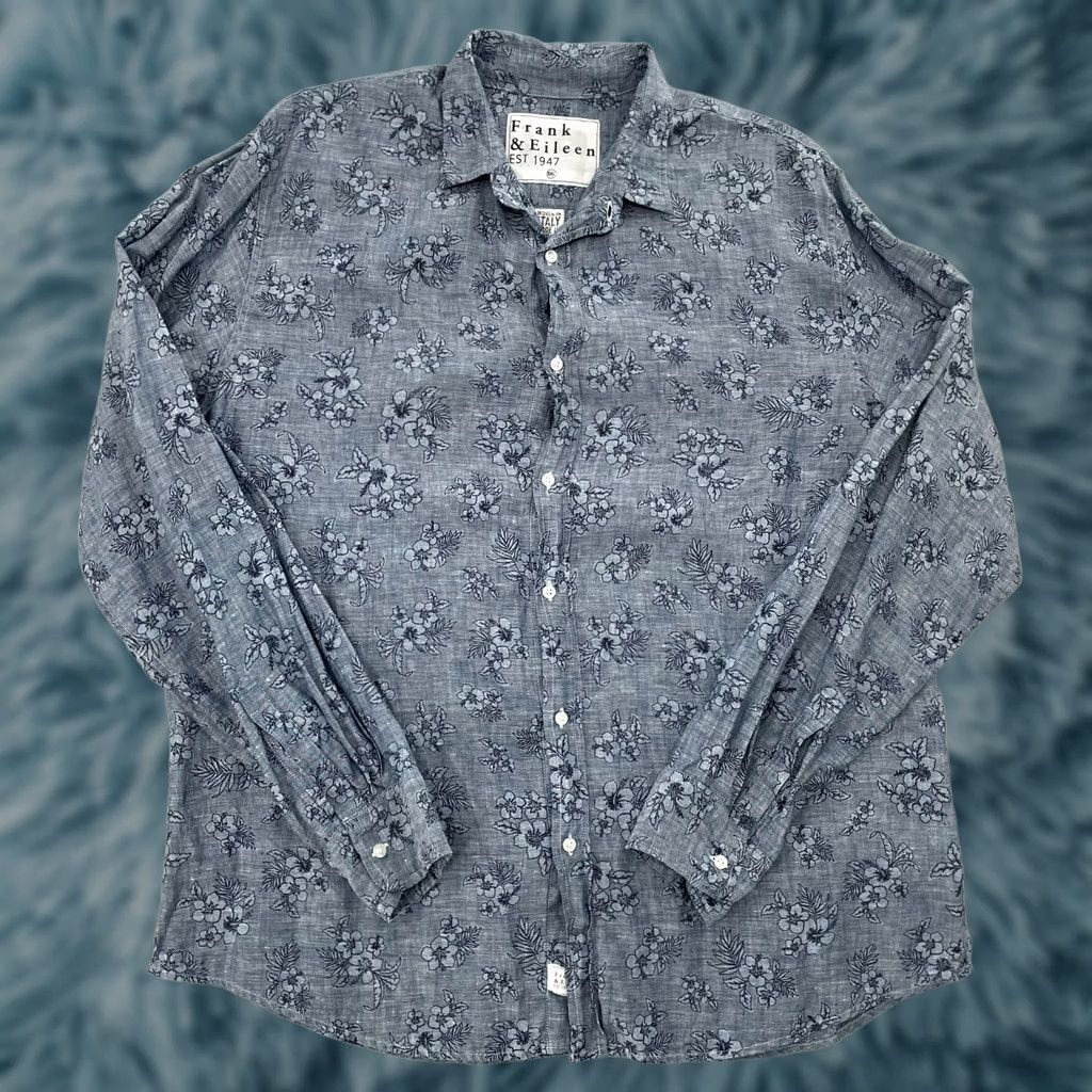 Frank & Eileen Frank & Eileen Shirt Adult 2XL Blue Floral Linen Paul Button Up Italian Fabric Size US XXL / EU 58 / 5 - 1 Thumbnail