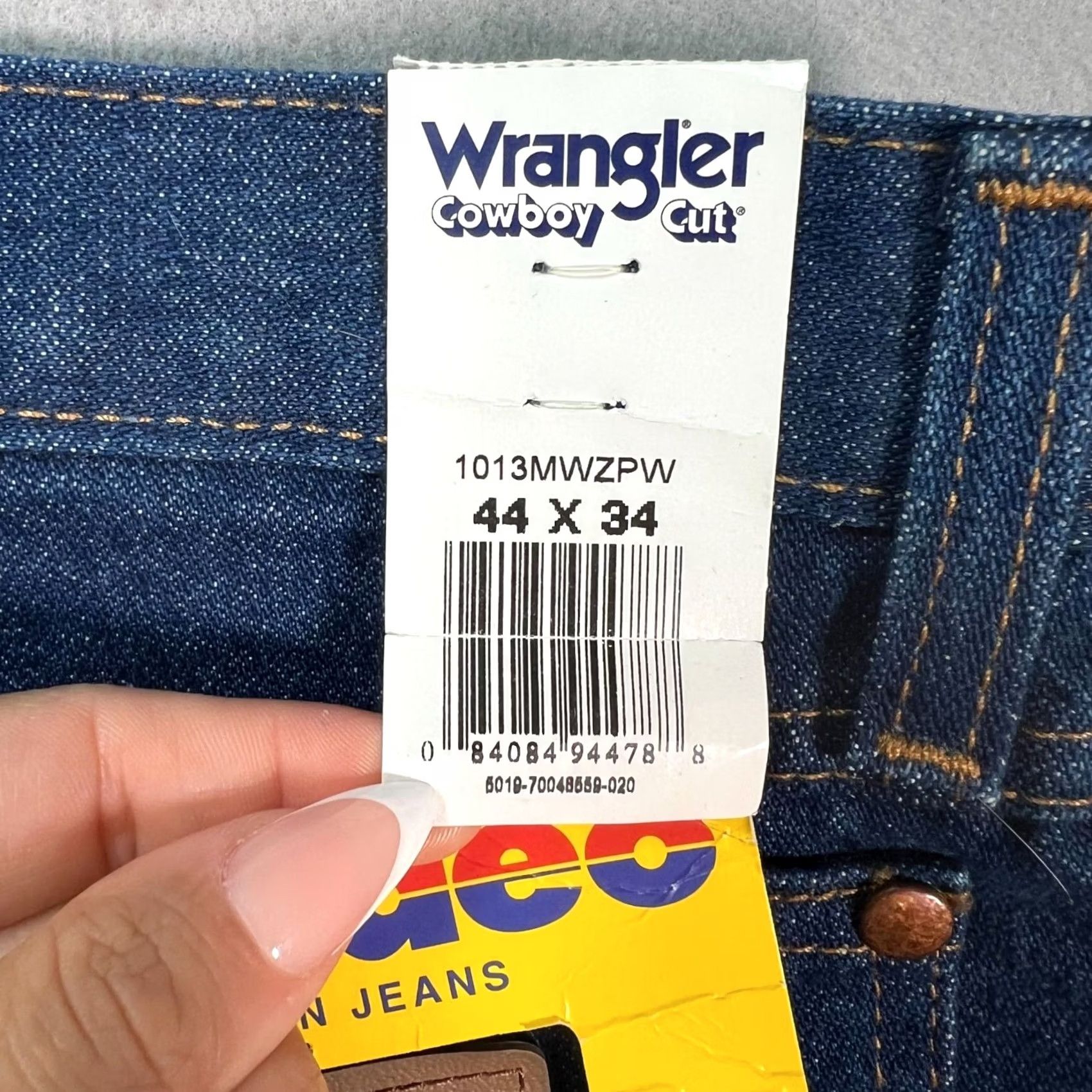 Wrangler Wrangler Mens Jeans 44 x 34 Cowboy Cut Original Fit Denim Blue 100% Cotton Regular Inseam 34in 5-Pocket Logo Cowboy Western Mens Jeans Size US 44 / EU 60 - 3 Thumbnail