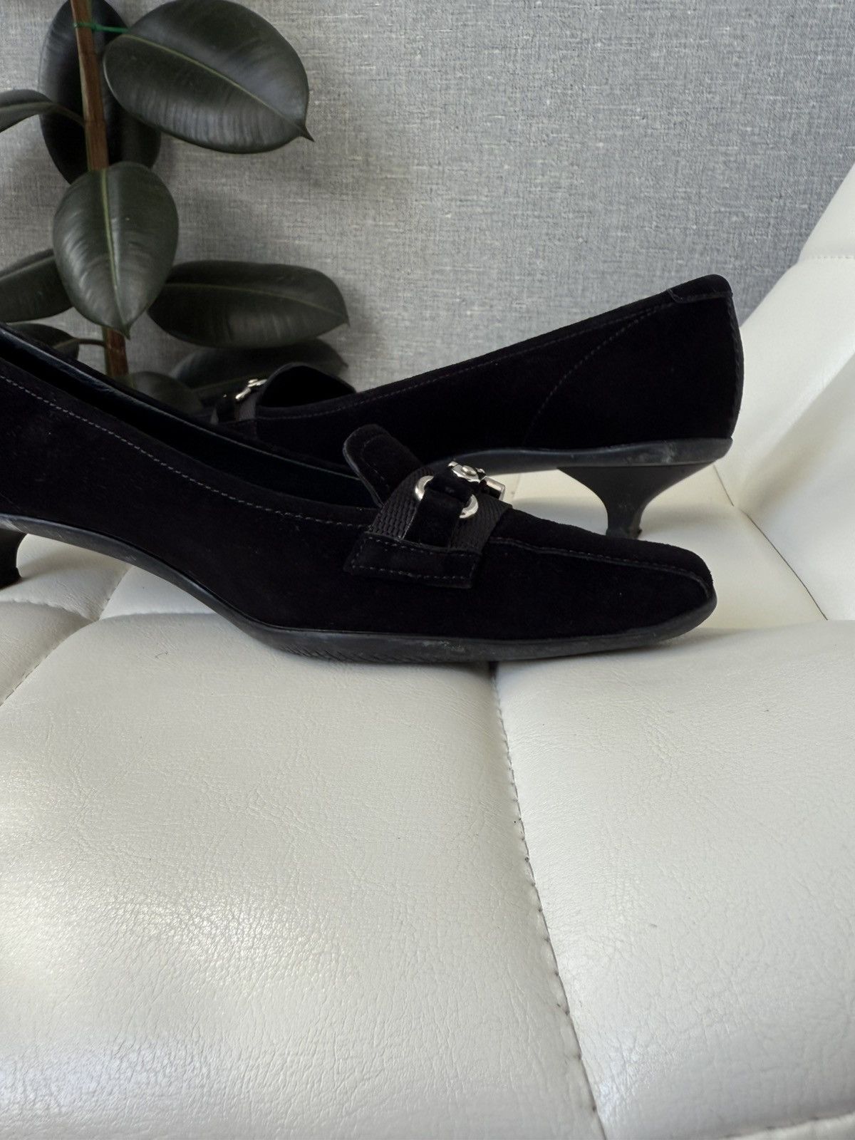 Prada Prada Kitten Heel Pumps Silver Buckle Black Suede Flats Size US 6.5 / IT 36.5 - 5 Thumbnail