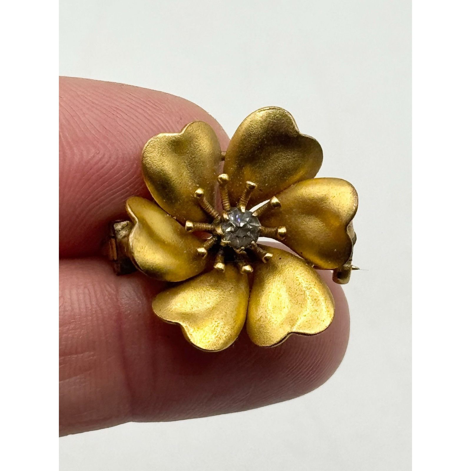 Vintage Antique PS Co Gold Filled rhinestone flower estate pin Size ONE SIZE - 2 Thumbnail
