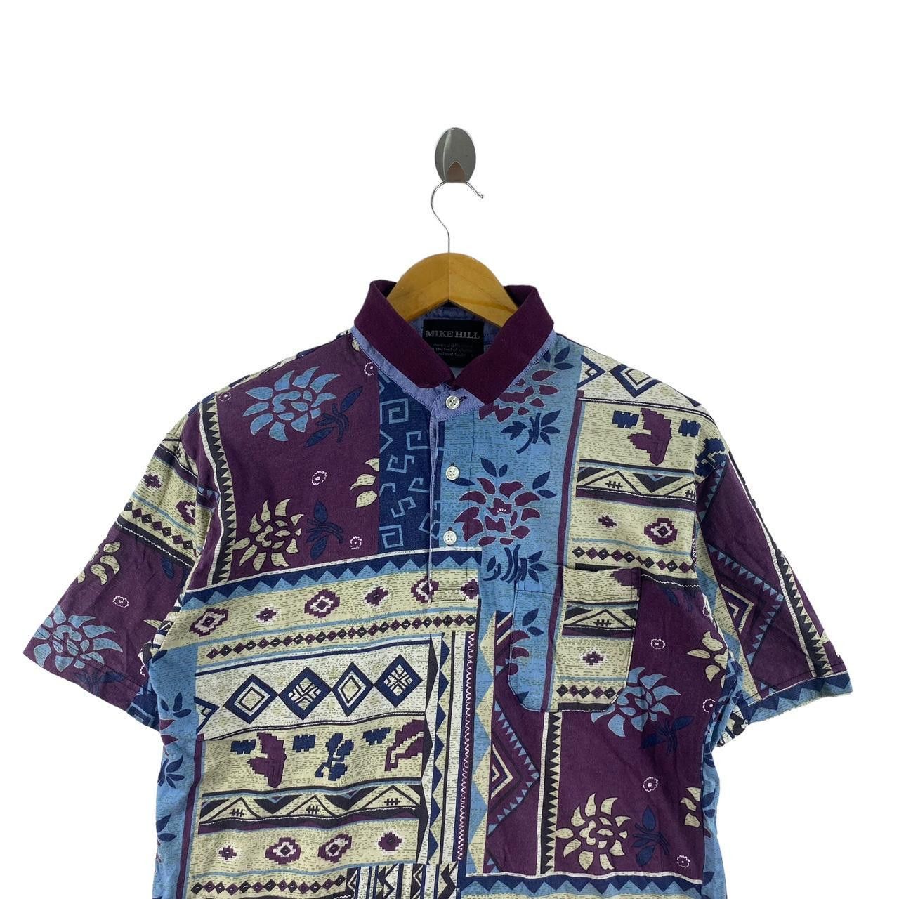 Vintage Vintage 90’ MIKE HILL AOP Over Print Painting Polo Tee Shirt Size L / US 10 / IT 46 - 3 Thumbnail