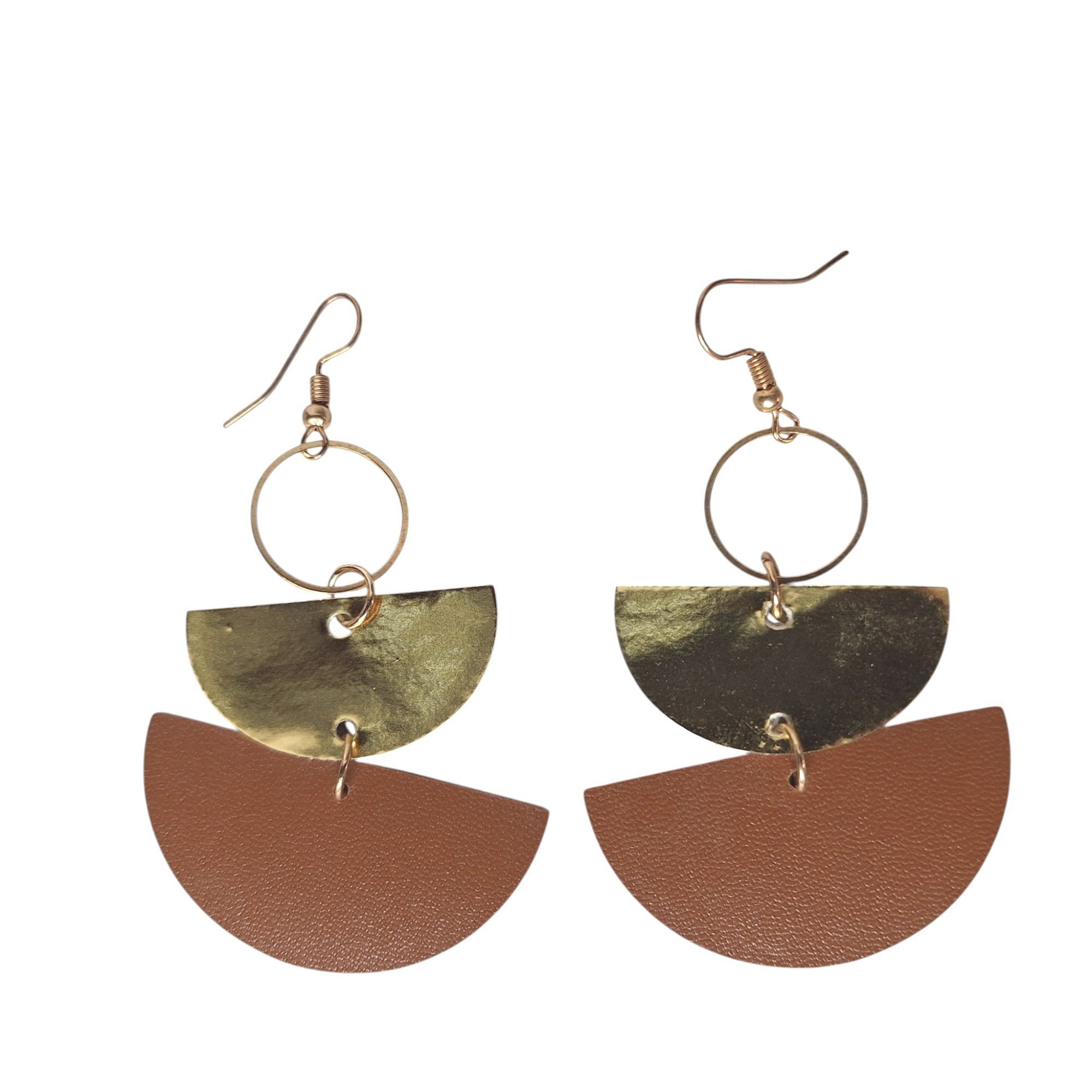 Other Geometric Semicircle Dangle Earrings Faux Leather Gold Tone Size ONE SIZE - 1 Thumbnail