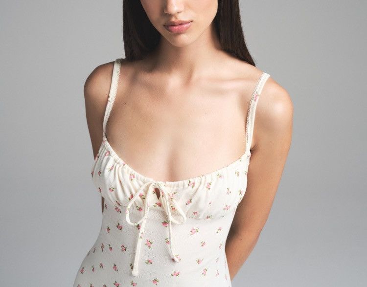 SKIMS Skims Logo Pointelle Mini Dress - Marble Pink Rosebud Print Size XXS / US 00 / IT 34 - 4 Thumbnail
