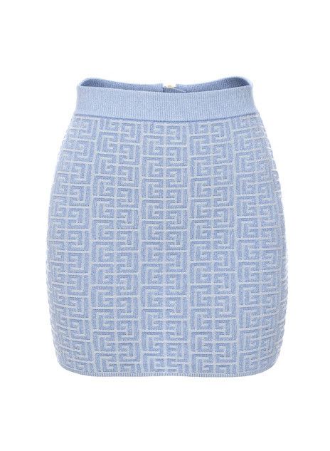 Balmain o1s1wg111225 Monogram Mini Skirt in Blue Size 27" / US 4 / IT 40 - 1 Thumbnail