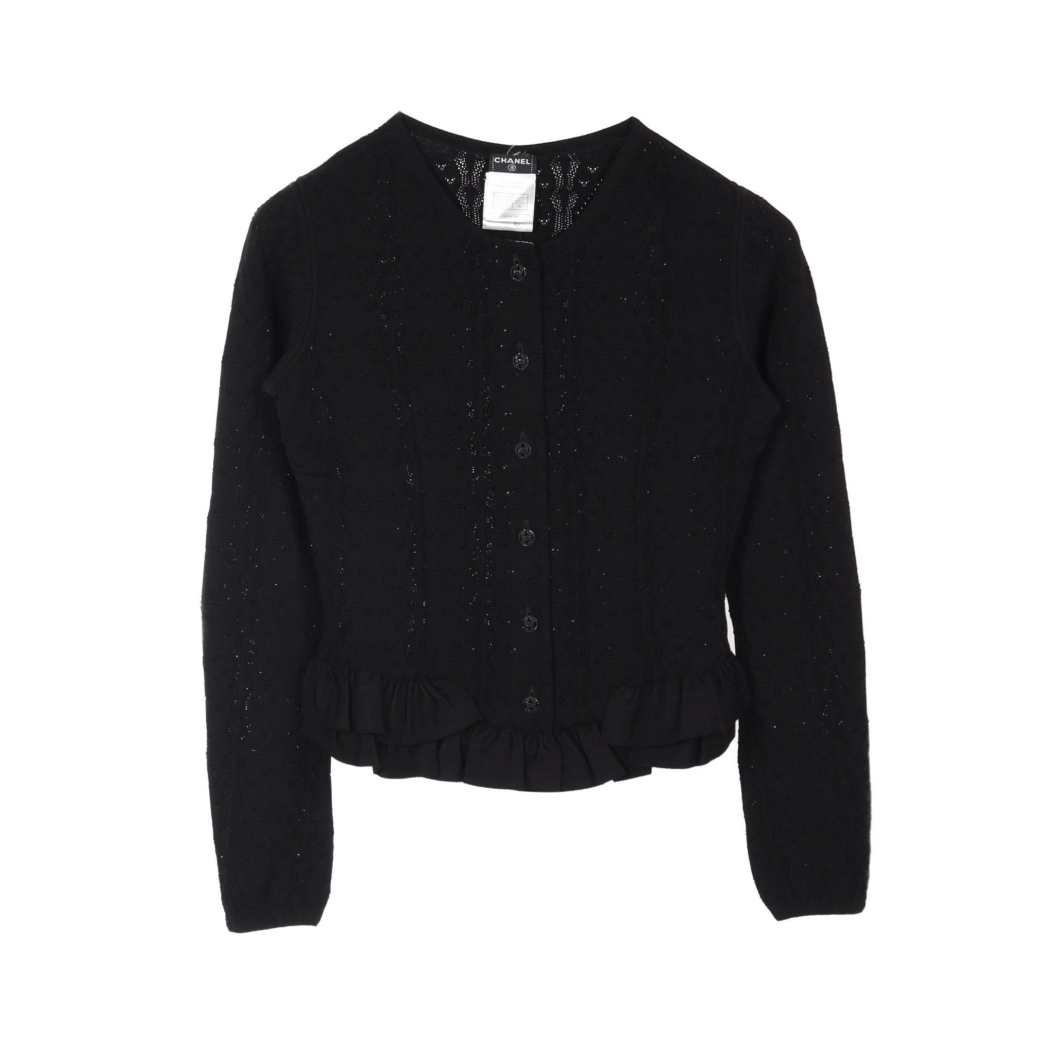 Chanel Chanel Cocomark Button Cardigan Rayon Black Frill 08P Size ONE SIZE - 1 Thumbnail