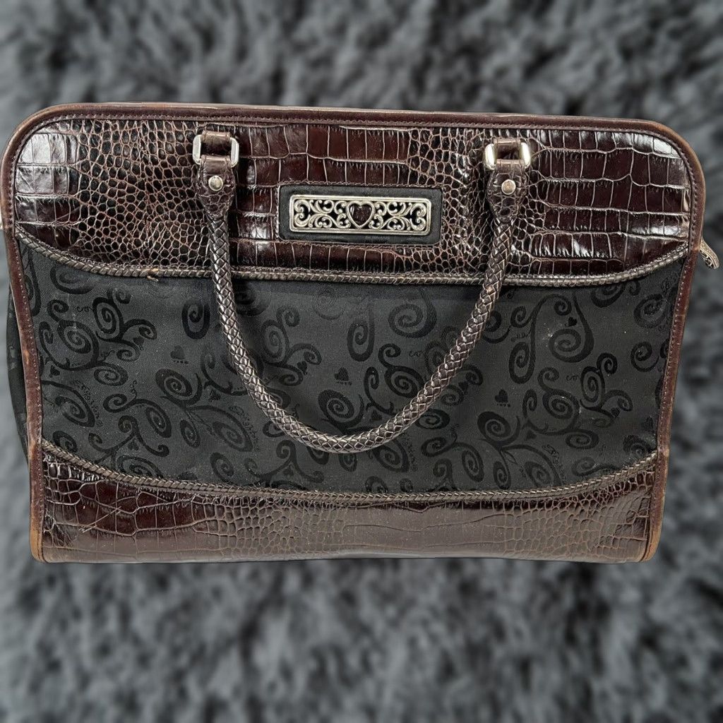 Brighton VINTAGE Brighton Overnight Travel Bag Women Large Black Brown Leather Canvas Size ONE SIZE - 1 Thumbnail
