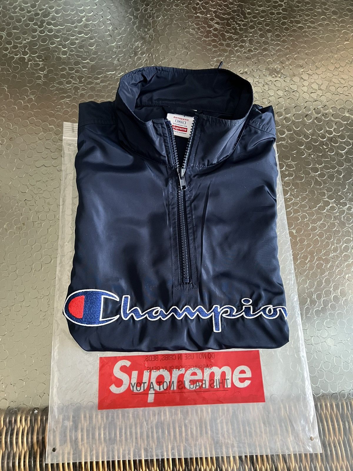 image of Champion Navy Half Zip Windbreaker Jacket Ss17, Men's (Size Small)