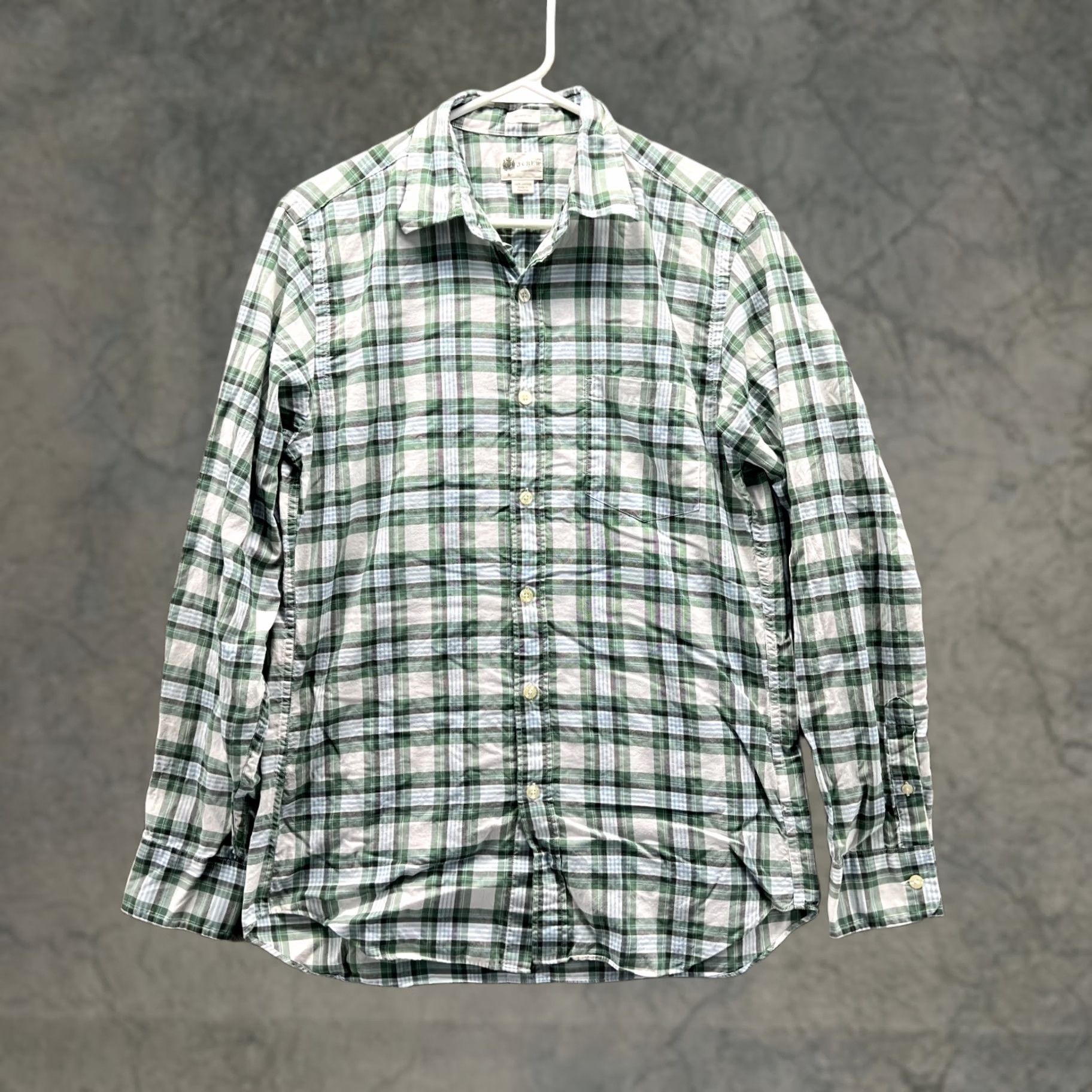 J.Crew VINTAGE J.CREW Shirt Men S Green White Plaid Button-Down Casual Dress Tailored 40 in Chest Regular Long Sleeve Mens Size US S / EU 44-46 / 1 - 1 Thumbnail