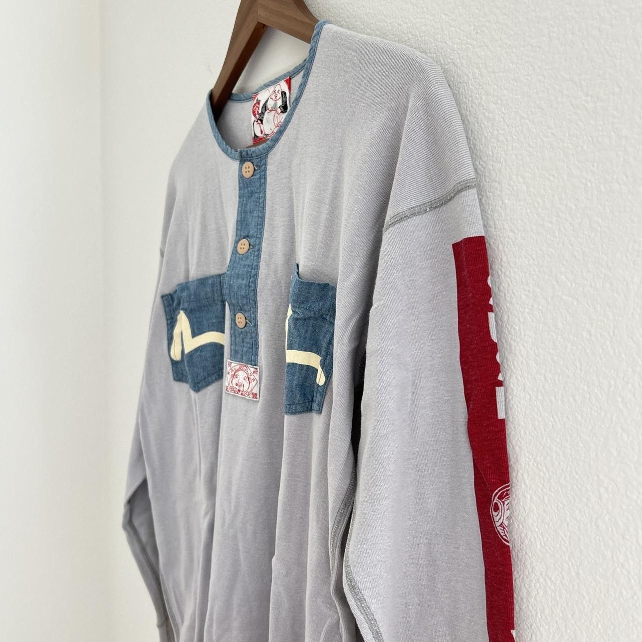 Evisu Logo Sweatshirt w/ Chambray Denim Detailing Vintage Size L / US 10 / IT 46 - 6 Thumbnail
