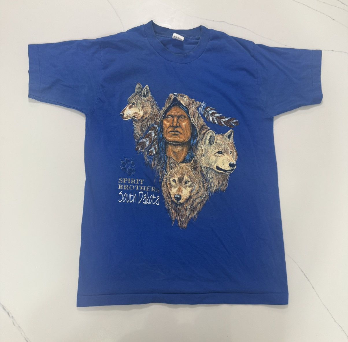Fruit Of The Loom 🔥 Vintage 90s Spirit Brothers South Dakota Wolf Tee 🐺 Size US M / EU 48-50 / 2 - 1 Thumbnail