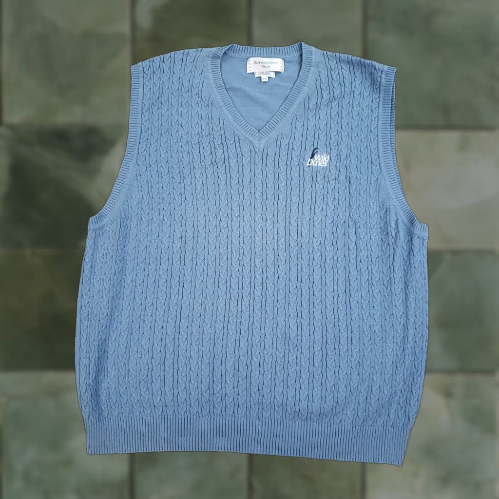 Izod IZOD Mens Sweater Vest Blue Large Cable-Knit Pullover Logo Casual Size US L / EU 52-54 / 3 - 1 Thumbnail