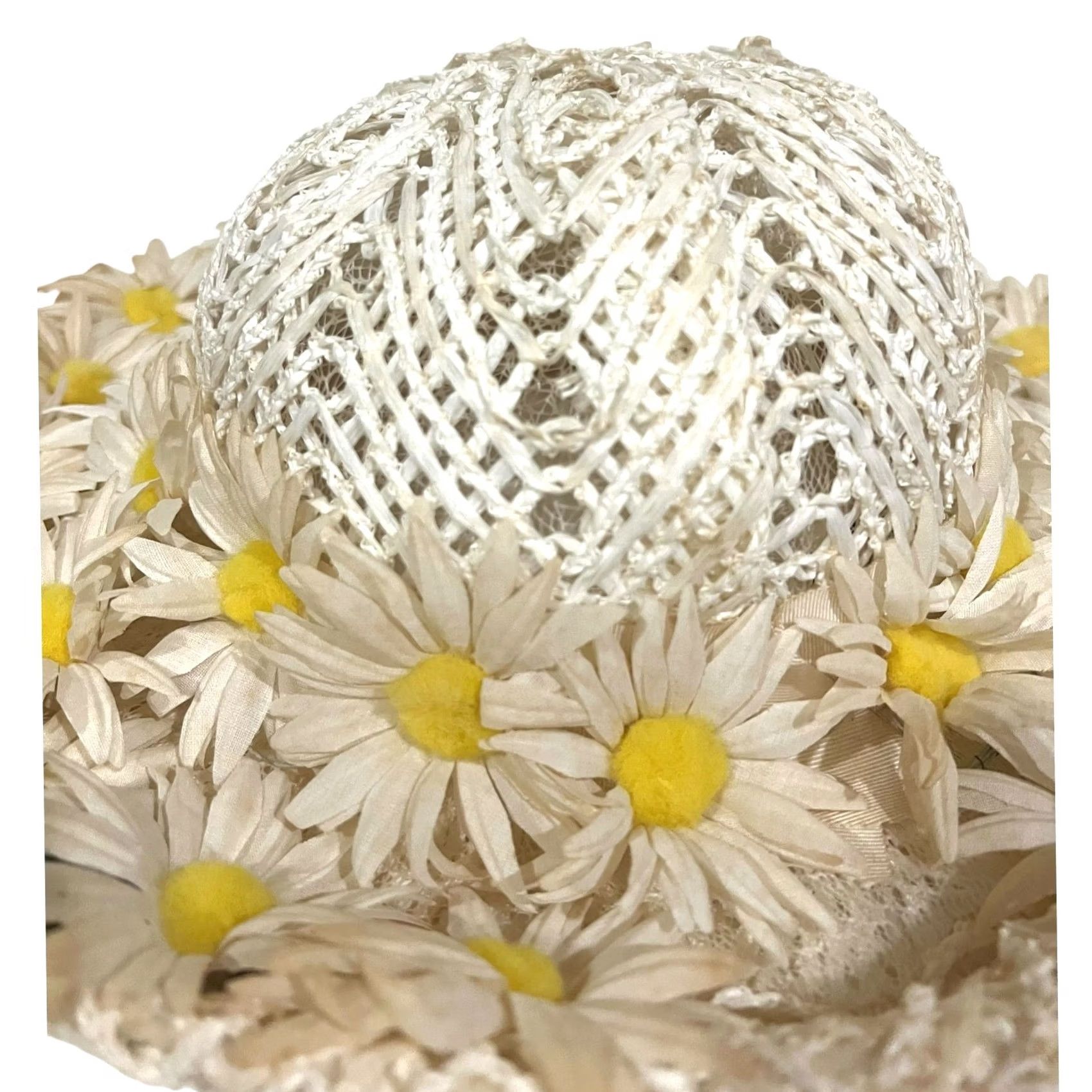 Vintage VINTAGE Adele Claire Hat Women’s Daisies Wide Brim 3D Flowers White Yellow One Size Spring Summer Party/Cocktail Womens Size ONE SIZE - 7 Thumbnail
