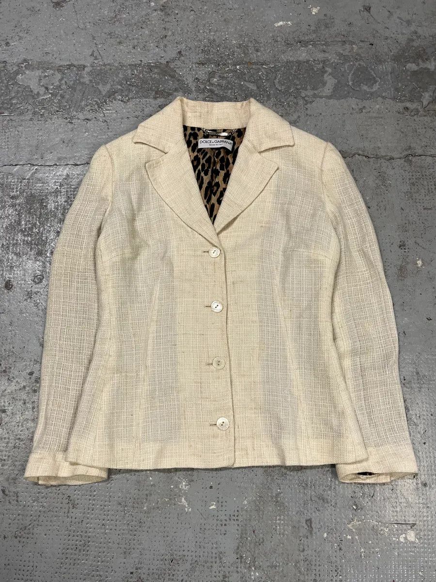 Designer × Dolce & Gabbana × Vintage 2000s Dolce & Gabbana Beige Linen Blazer Jacket Size S / US 4 / IT 40 - 1 Thumbnail