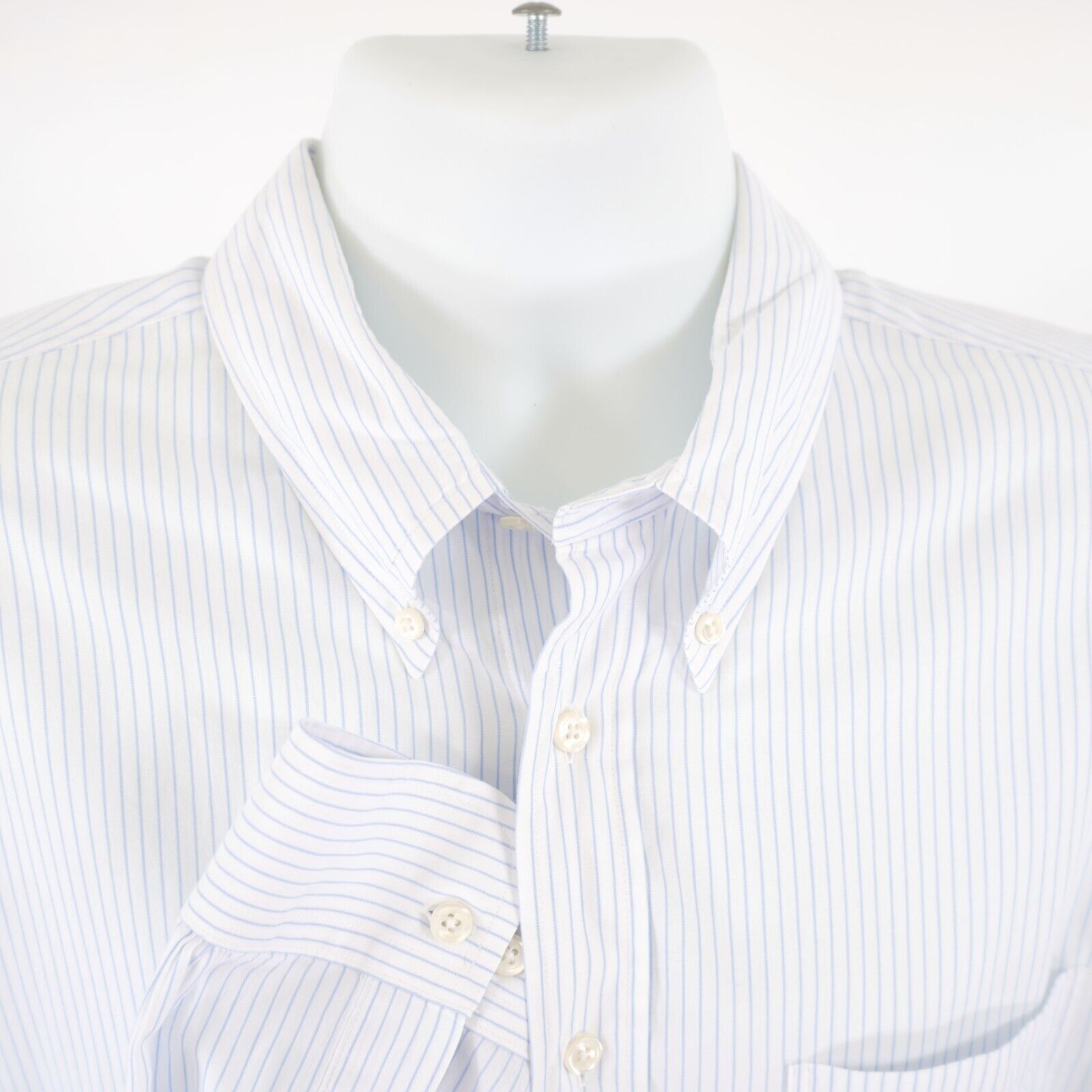 Brooks Brothers Brooks Brothers 346 White Blue Striped Slim Fit XL Button D Size US XL / EU 56 / 4 - 4 Thumbnail