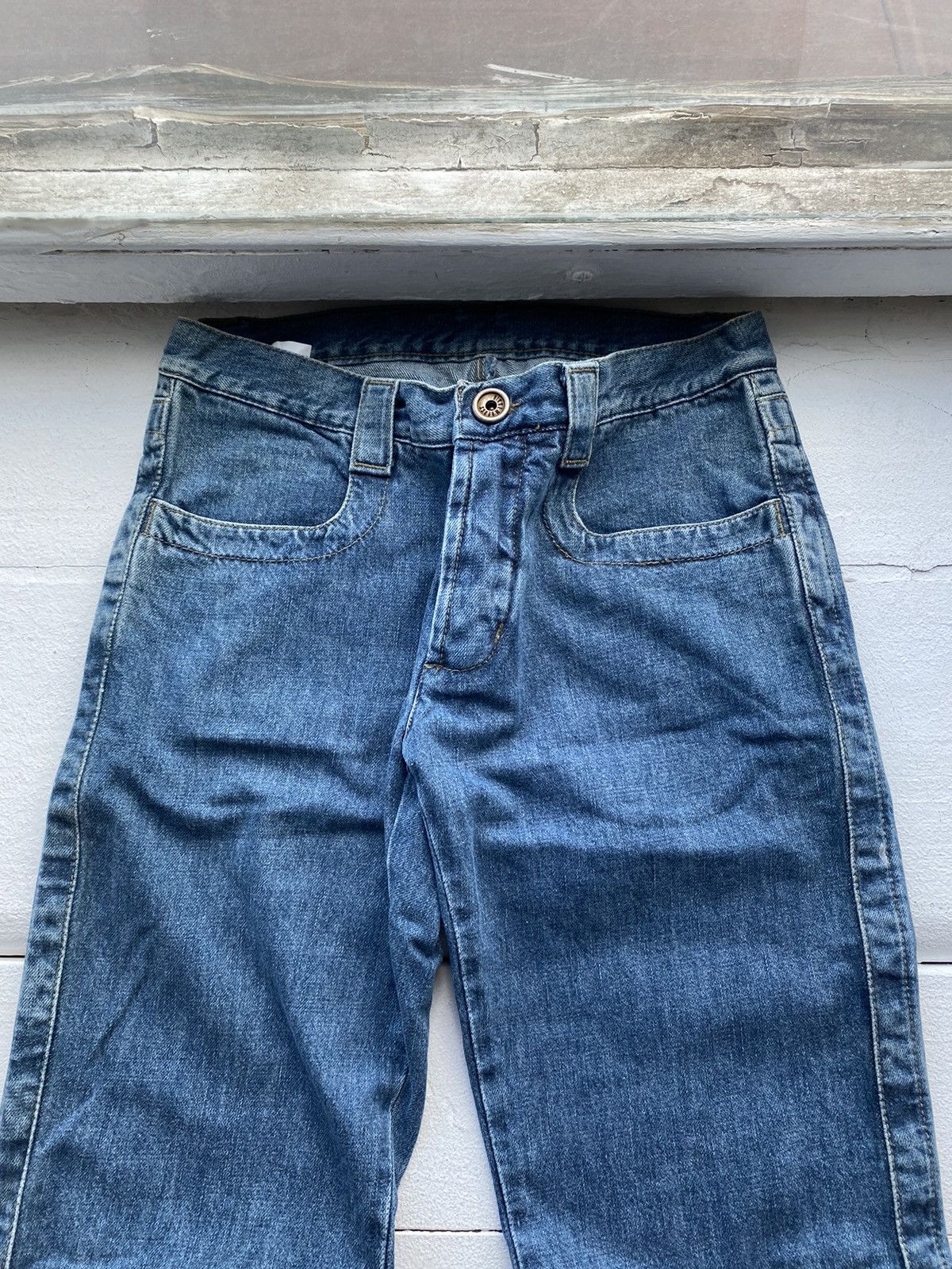 Designer × Dirk Bikkembergs × Vintage 🔥90s Dirk Bikkembergs Flare Bottom Blue Womens Jeans Bell Size 29" - 2 Thumbnail