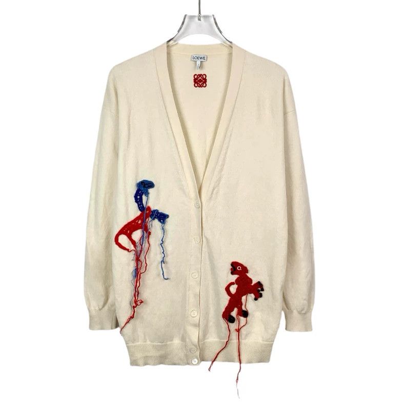 Loewe Loewe Mossy logo embroidered wool V-neck cardigan coat Size XS / US 0-2 / IT 36-38 - 1 Thumbnail