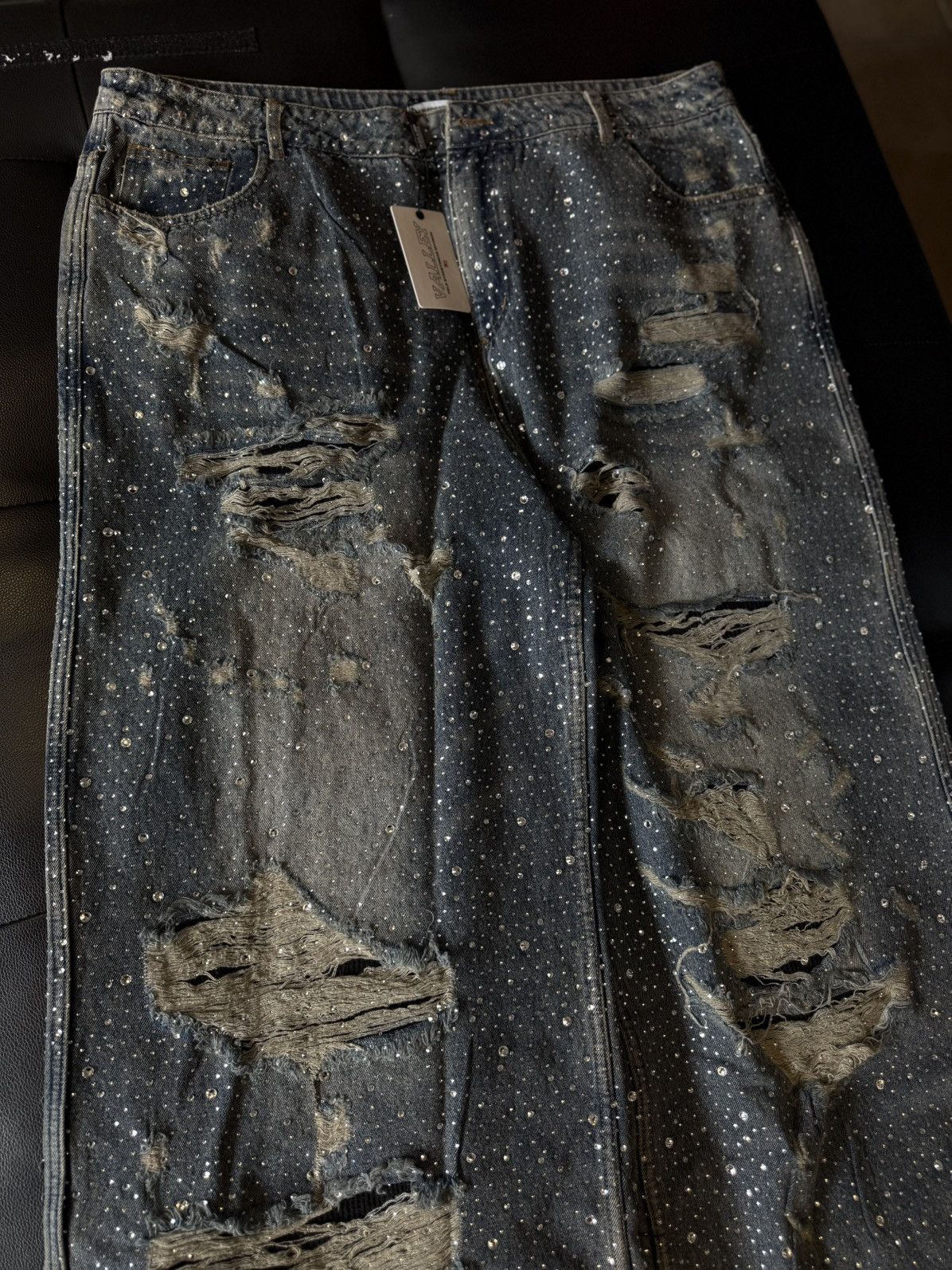 Vale Valley Stone Crystal Rhinestone Baggy Blue Jeans Size 38 Size US 38 / EU 54 - 5 Thumbnail