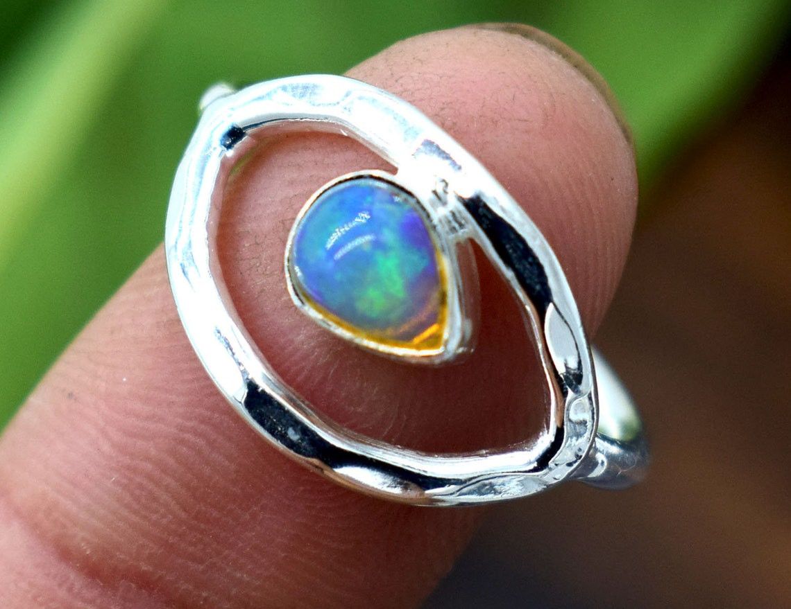 Handmade Handmade Pear Ethiopian Opal Ring Boho 925 Silver Gemstone Size ONE SIZE - 4 Thumbnail