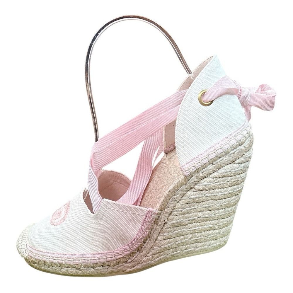 Gucci GUCCI Judit Espadrille Wedge Sandals White Pink GG Lace Up E Size US 8.5 / IT 38.5 - 5 Thumbnail