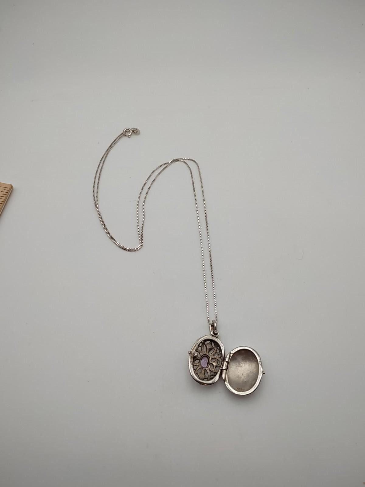 The Unbranded Brand Sterling Silver Locket Amethyst Style Stone 925 24” Chain Size ONE SIZE - 4 Thumbnail