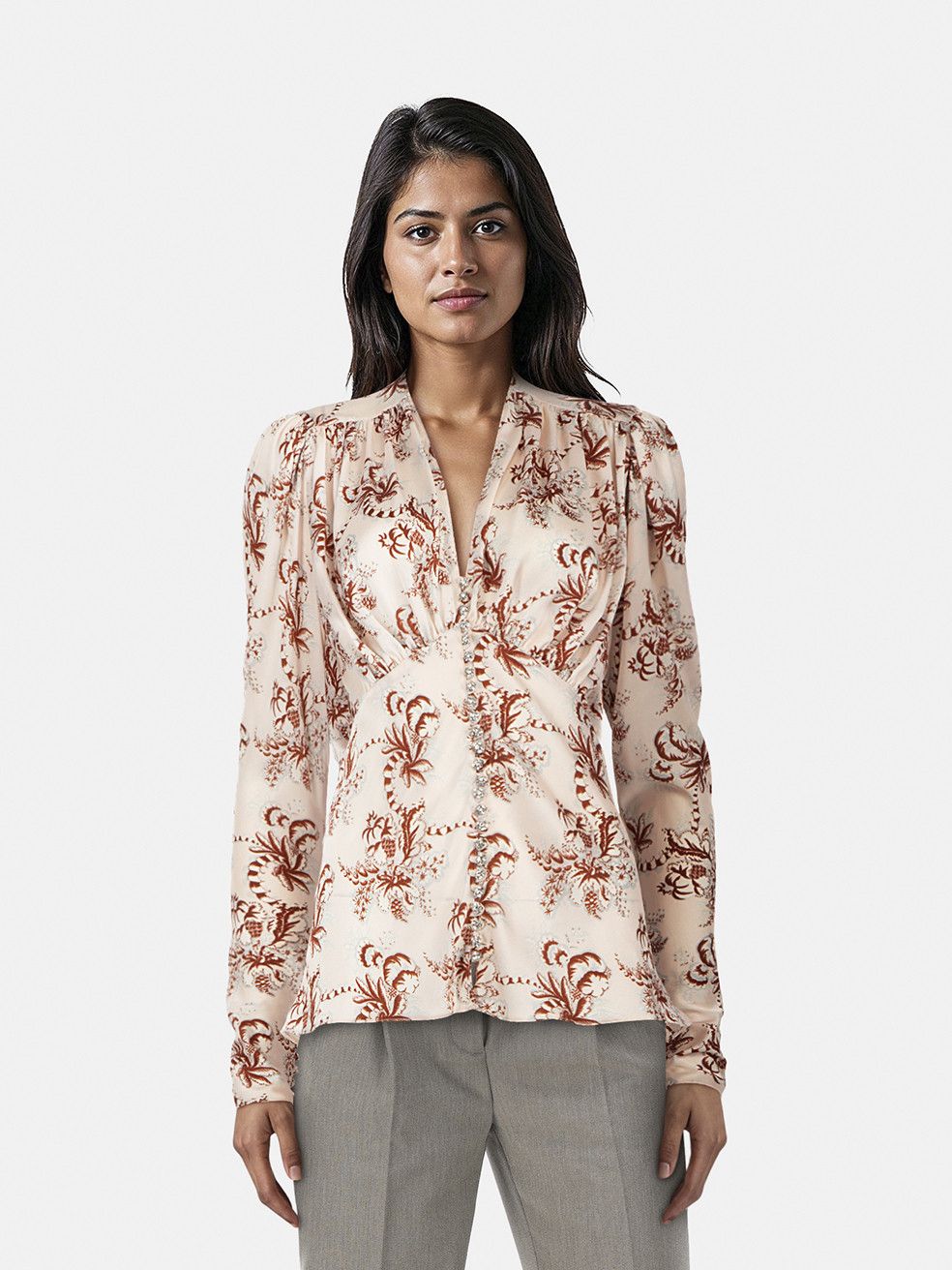 Paco Rabanne Floral V-Neck Long Sleeve Top Size M / US 6-8 / IT 42-44 - 1 Thumbnail