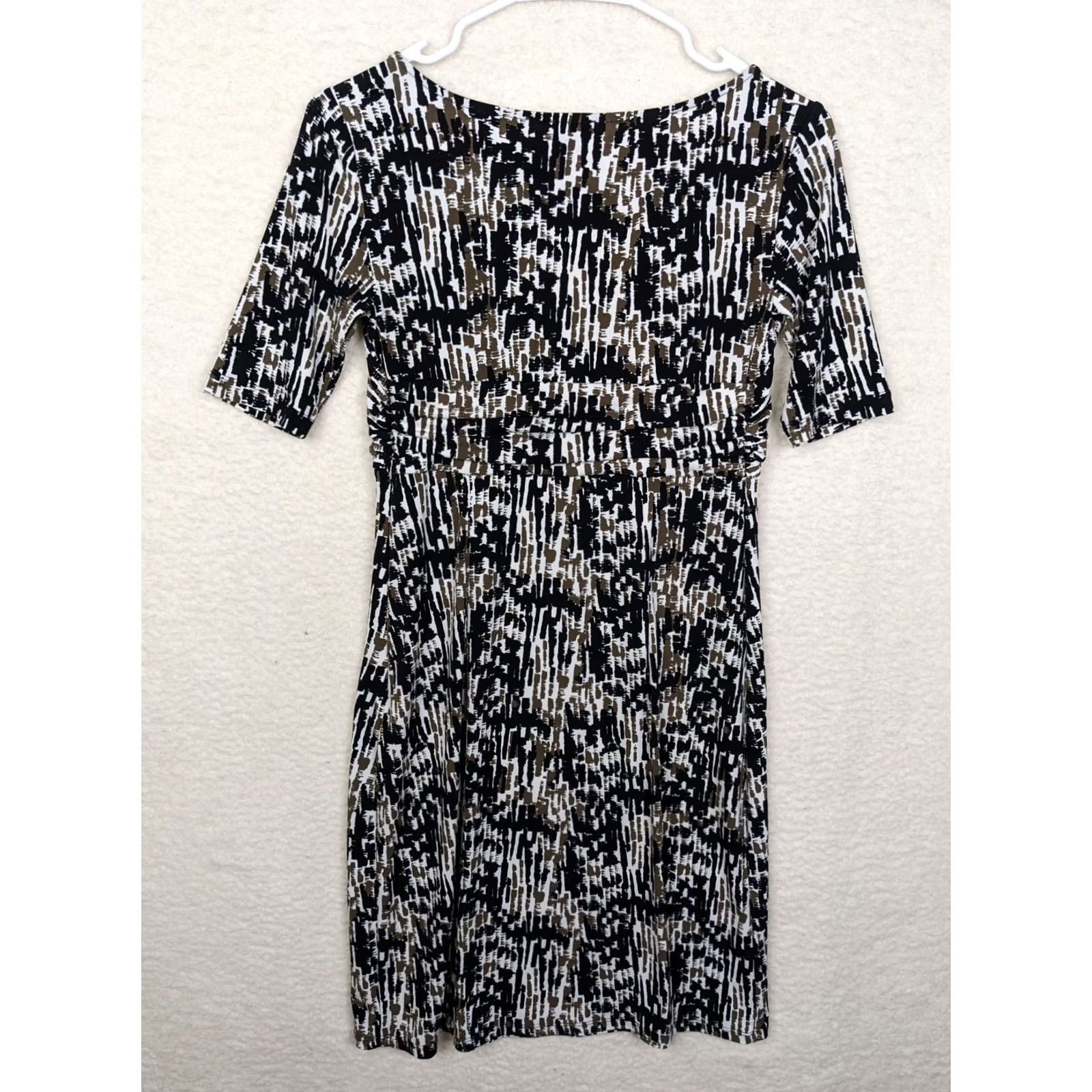 Ann Taylor Ann Taylor Dress Women A-Line Fit & Flare Knee Length Multicolor 0P Petite Round Neck Short Sleeve Button Zip Pattern Solid Casual Business Womens Size XS / US 0-2 / IT 36-38 - 2 Thumbnail
