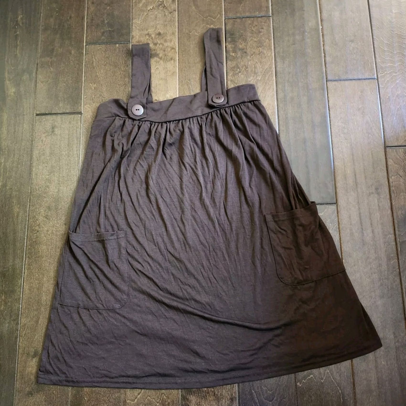 Vintage JFW Just For Wraps Women's Brown Pocket Jumper Dress L Knee Length Solid Sleeveless Button Closure Potable Birthday? Size L / US 10 / IT 46 - 2 Thumbnail