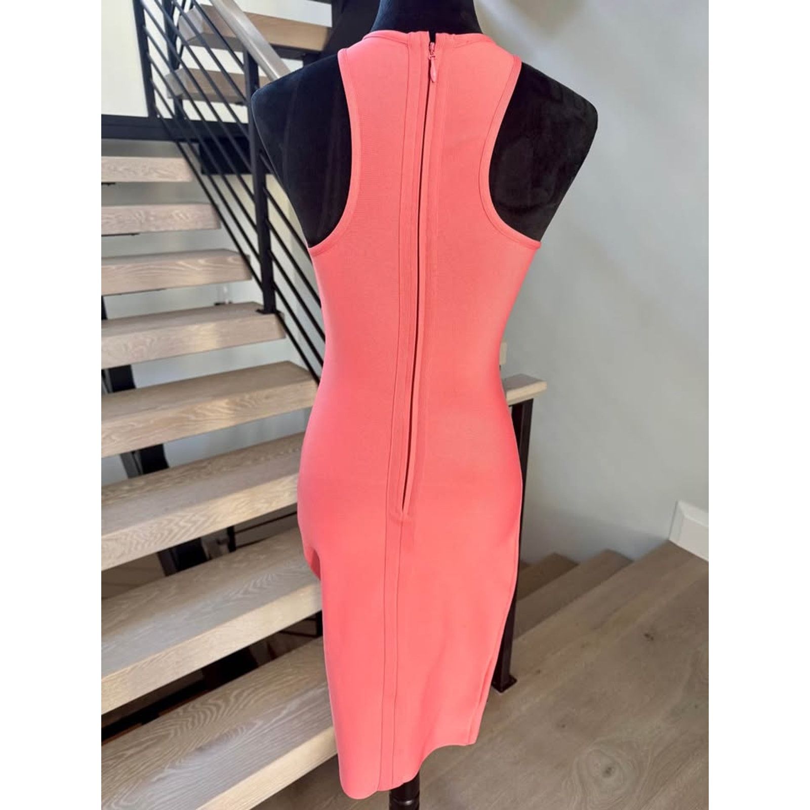 Coral Peach Bodycon Halter Cutout Midi Dress size S - maxidova.com