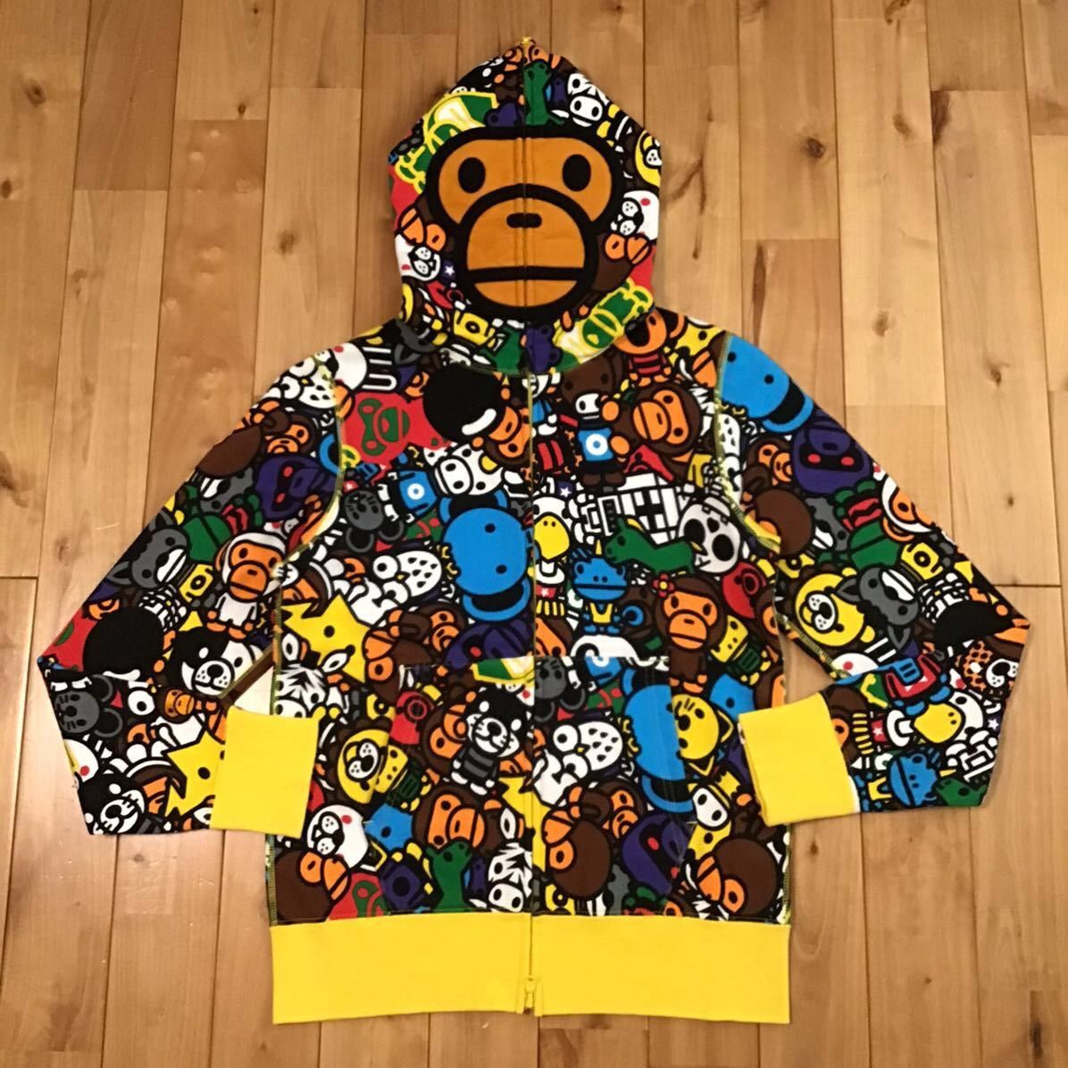 image of Bape Animal Safari Milo Full Zip Hoodie A Bathing Ape in Yellow, Men's (Size Small)