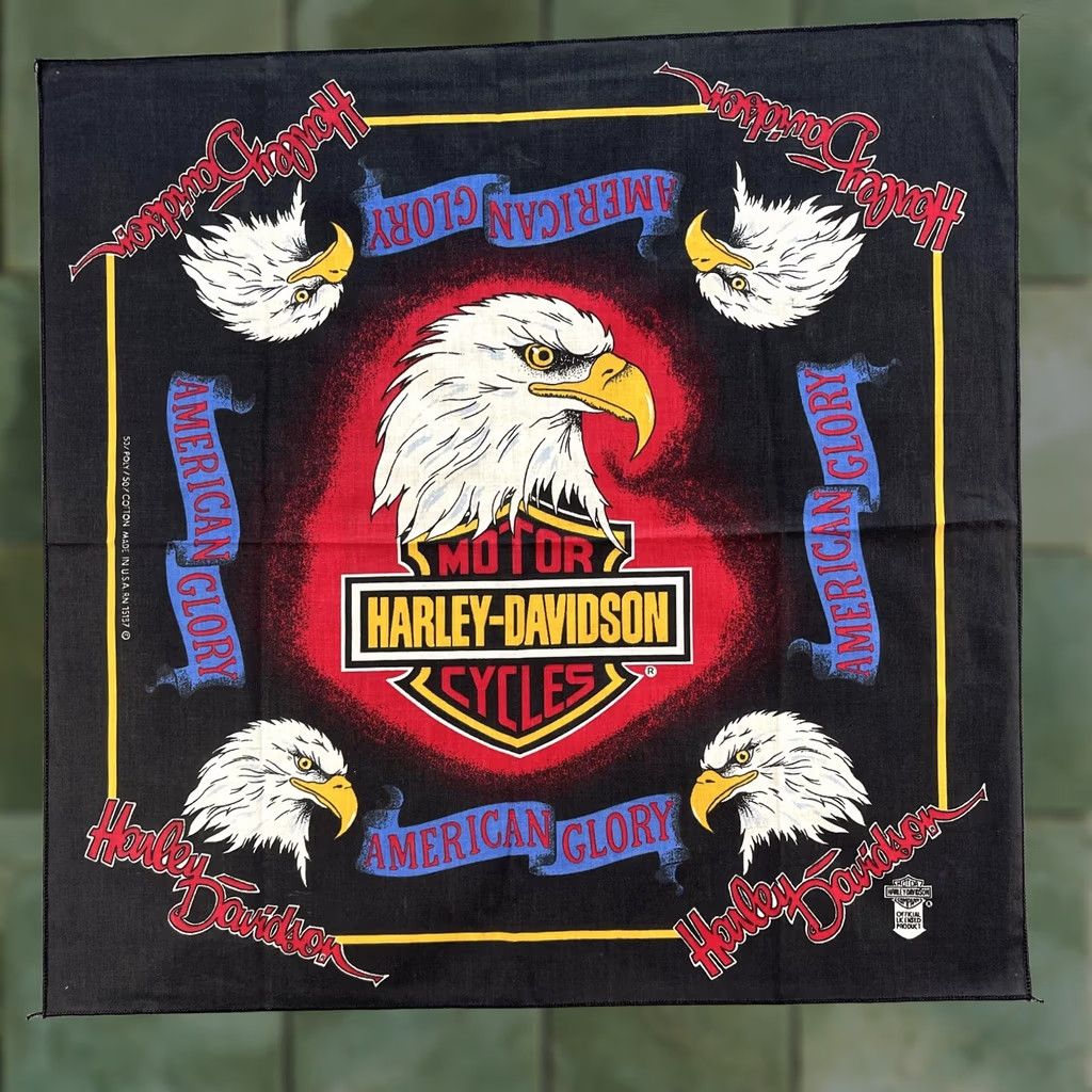 Harley Davidson VINTAGE Harley-Davidson Bandana Black American Glory Eagle Bar Shield Made USA 90s Bandana Men One Size Cotton Blend Polyester Size ONE SIZE - 1 Thumbnail