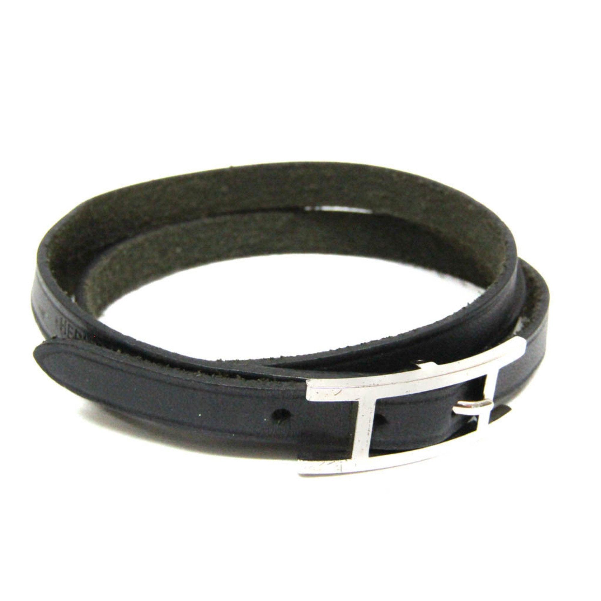 image of Hermes Hapi Iii Choker Leather,metal Bangle Black,silver, Women's