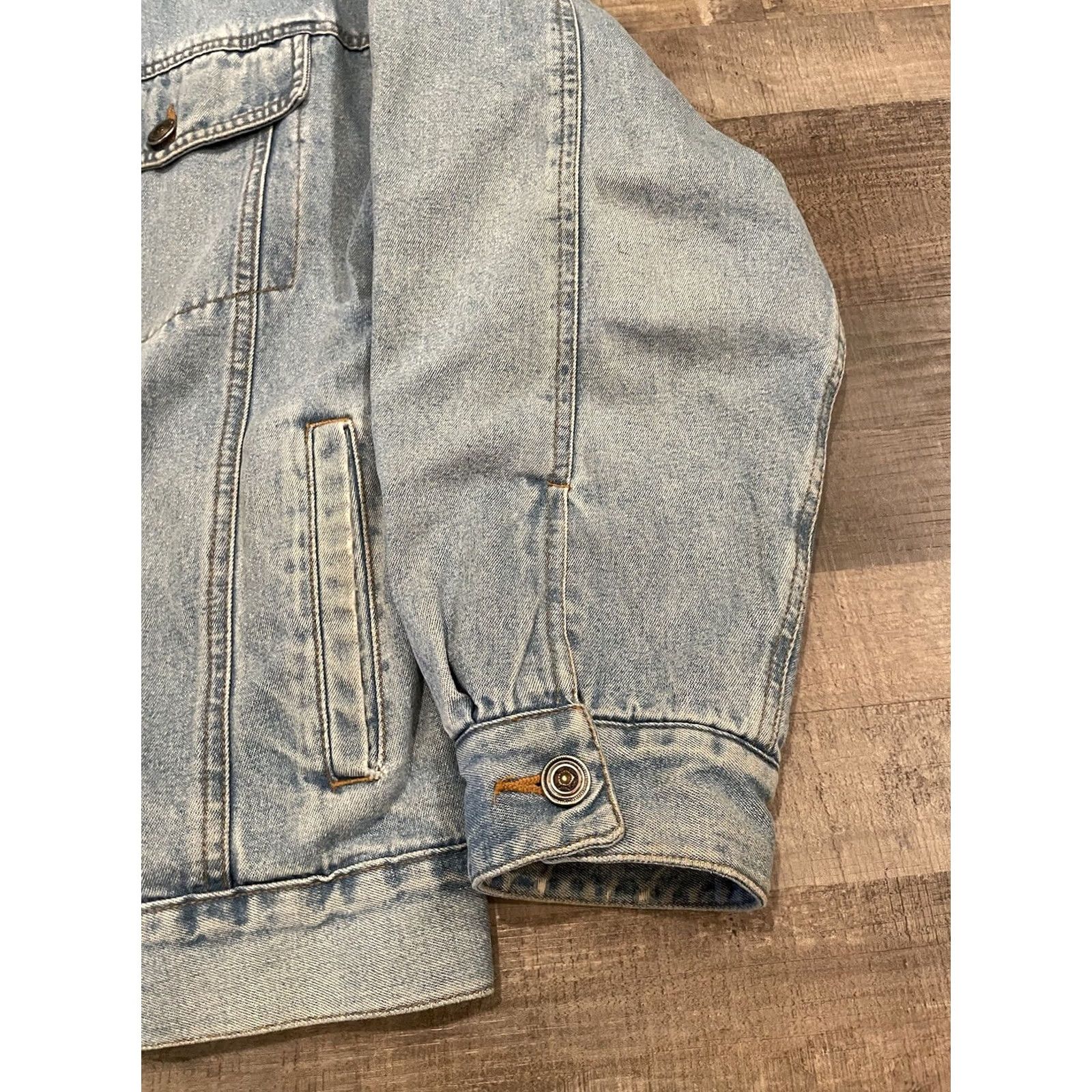 Denime VINTAGE Herringbone Natural Fleece Lined Denim Jean Jacket Men’s Size M Blue Bomber Jacket Casual Short Cotton Lined Polyester Regular Button Men Size US 31 - 2 Thumbnail