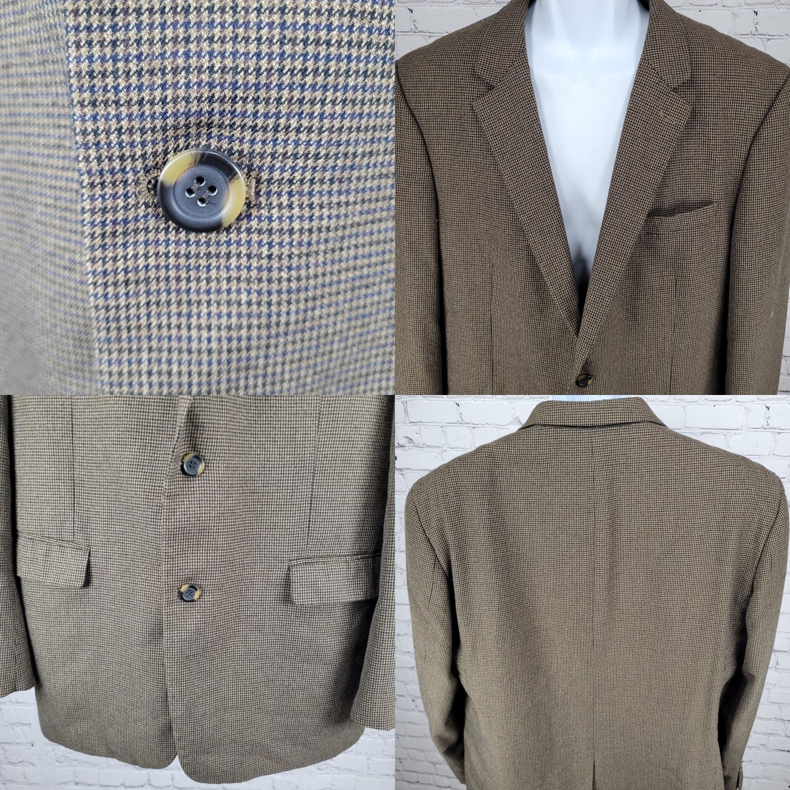 Vintage Andrew Fezza Blazer 46L Size Brown Houndstooth 2 Button Vented Cary Sport Coat Size 46R - 8 Thumbnail