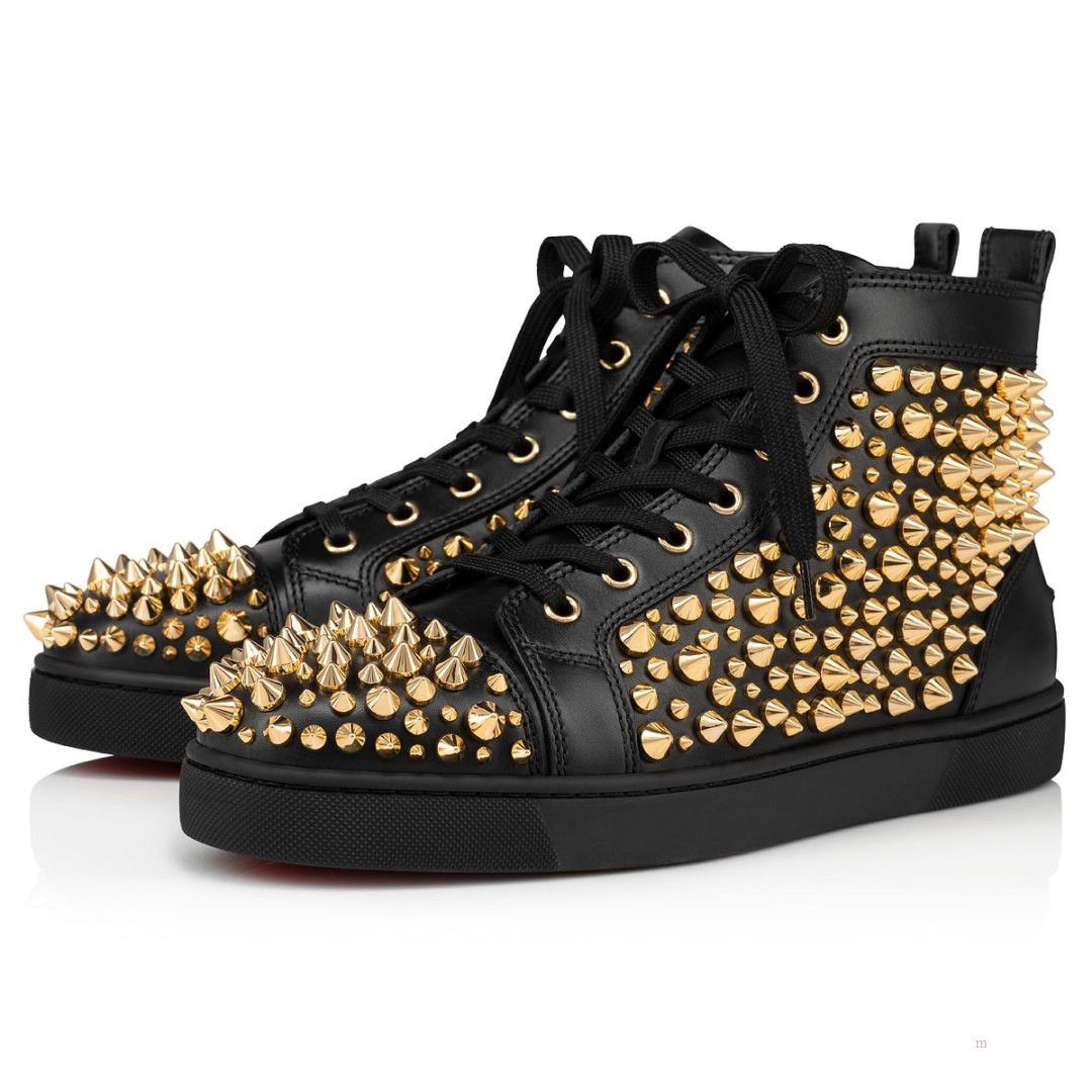 image of Christian Louboutin Louis Black Spikes Hi Top Sneakers, Men's (Size 13)