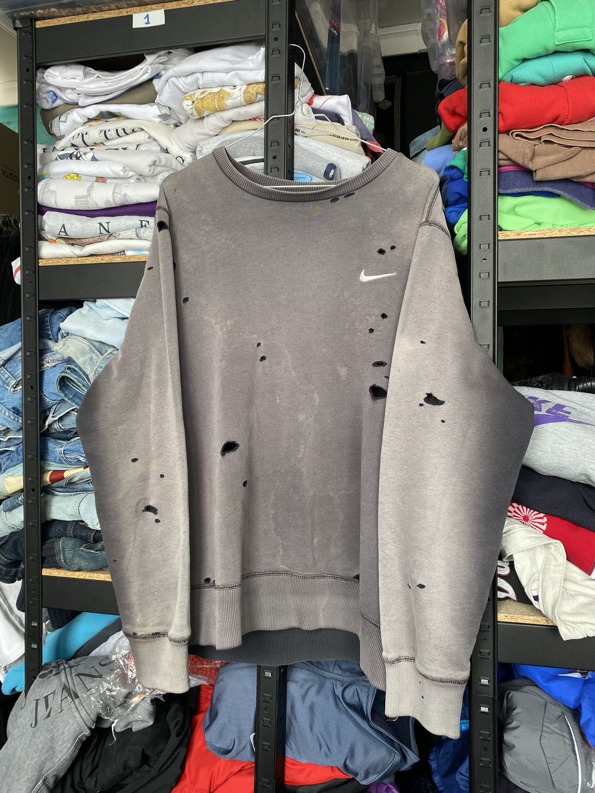 🔥NIKE DISTRESSED Dirty ripped men sweatshirt rare y2k punk