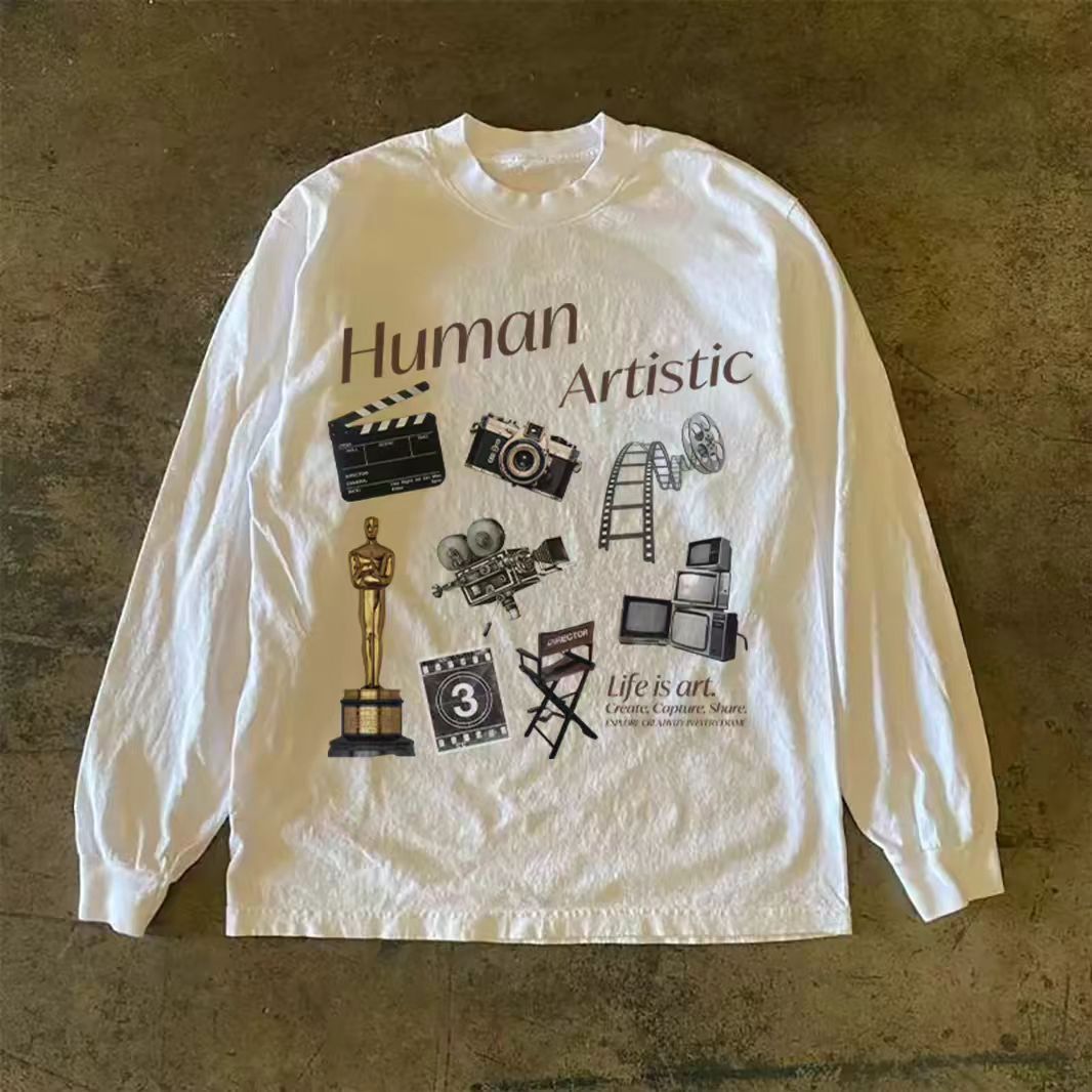 Vintage White retro camera print long-sleeved t-shirt Size US M / EU 48-50 / 2 - 1 Thumbnail