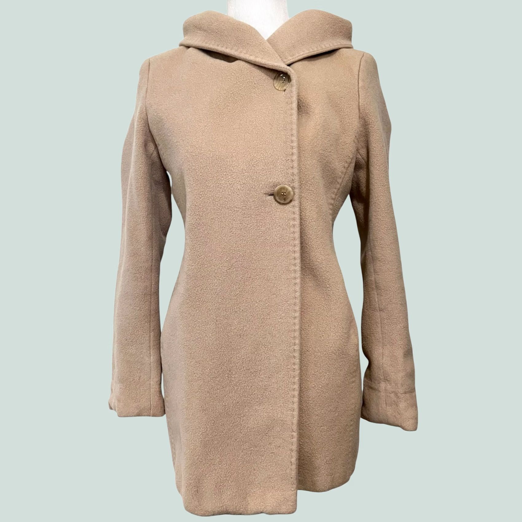 Calvin Klein Calvin Klein Womens Wool Angora Beige Hooded Shawl Collar Top Coat Overcoat Sz 4 Size S / US 4 / IT 40 - 1 Thumbnail