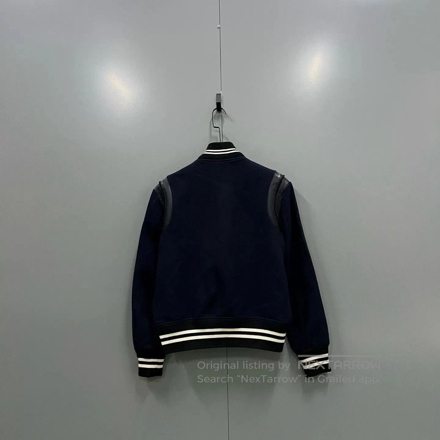 Saint Laurent Paris Saint Laurent Dark Blue Leather Sleeve Baseball Jacket. Size US M / EU 48-50 / 2 - 2 Thumbnail