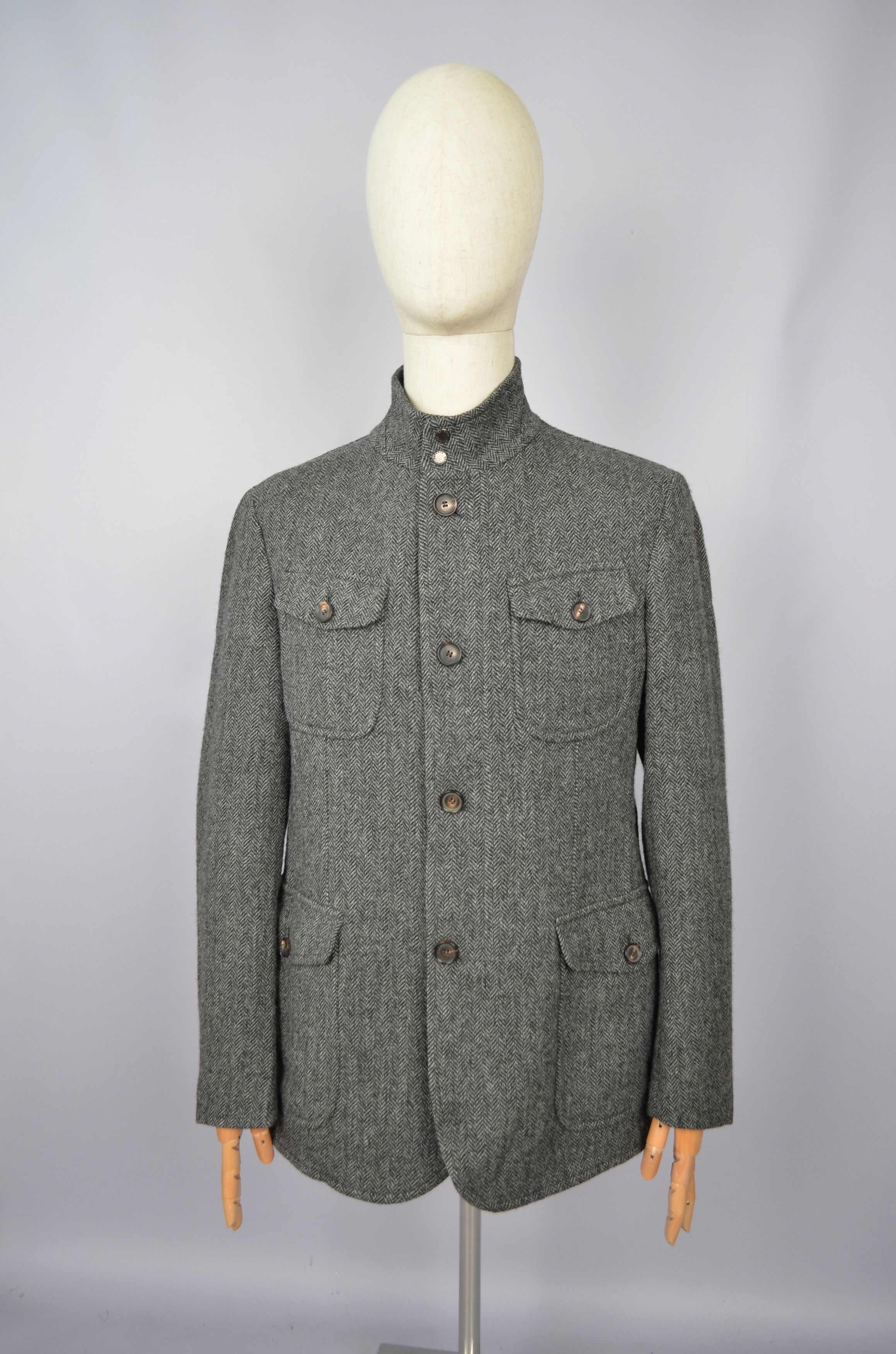 Designer Seventy Venezia Herringbone Yorkshire Tweed Wool Coat Jacket Size US M / EU 48-50 / 2 - 13 Thumbnail