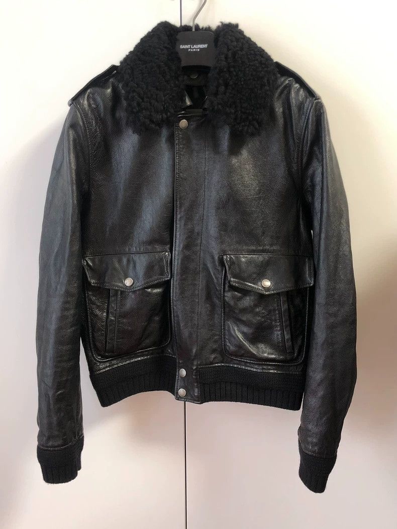 Saint Laurent Paris Saint Laurent Leather Jacket with Wool Collar- DMC Size US L / EU 52-54 / 3 - 1 Thumbnail