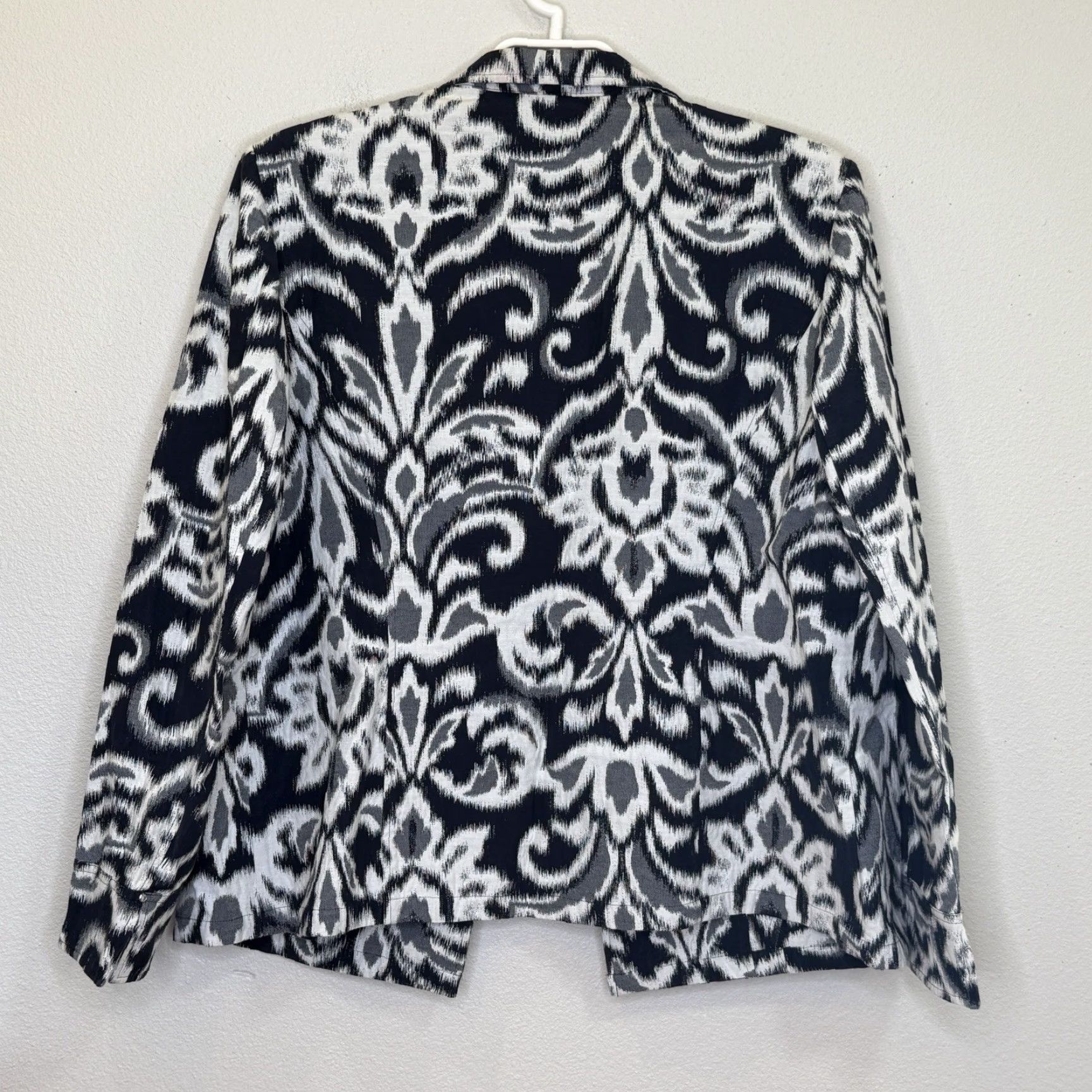 Vintage Chico’s Jacket Open Front Size 3 XL Dark Blue Print Long Sleeve Collared Pockets Size XL / US 12-14 / IT 48-50 - 5 Thumbnail