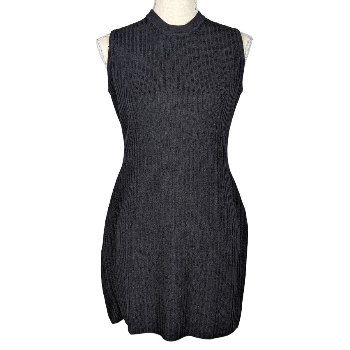 image of St John Couture St. John Collection Sleeveless Mock Neck Rib Knit Mini Dress in Black, Women's (Siz