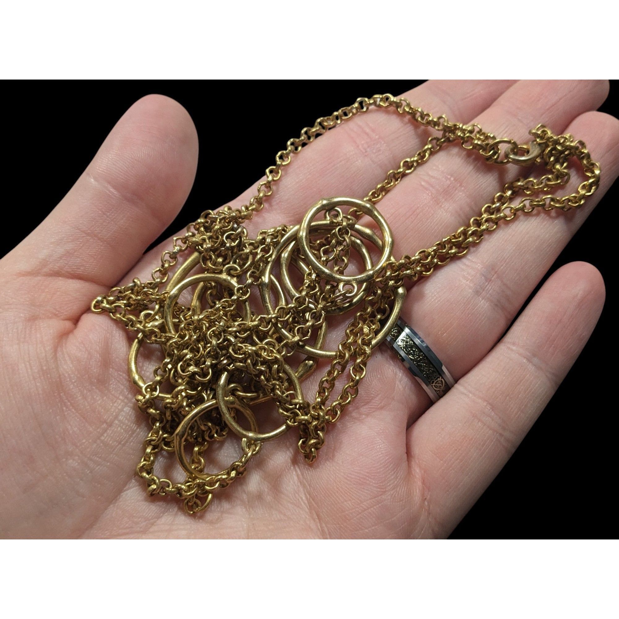 Other Layered Geometric Ring And Chain Gold Tone Necklace Size ONE SIZE - 5 Thumbnail
