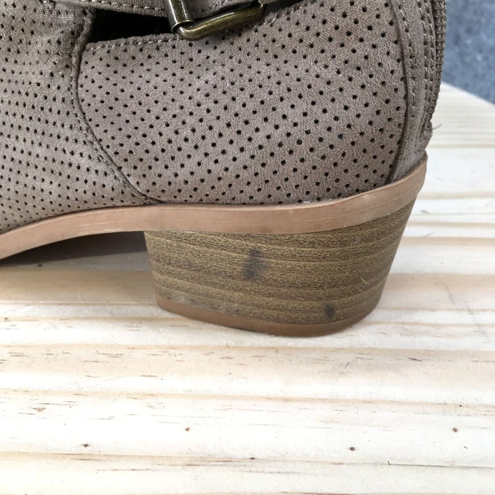 Dolce Vita DV Dolce Vita Boots Womens 8 Perforated Zip Buckle Ankle Bootie Taupe Fabric Boots Size US 8 / IT 38 - 3 Thumbnail