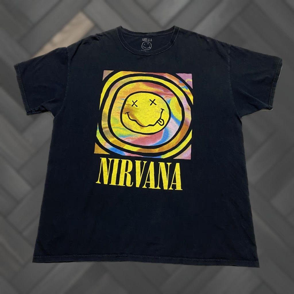 Vintage Nirvana Shirt Mens XL Black Tie Dye Smiley Face Graphic Band Tee Grunge Rock Size US XL / EU 56 / 4 - 1 Thumbnail
