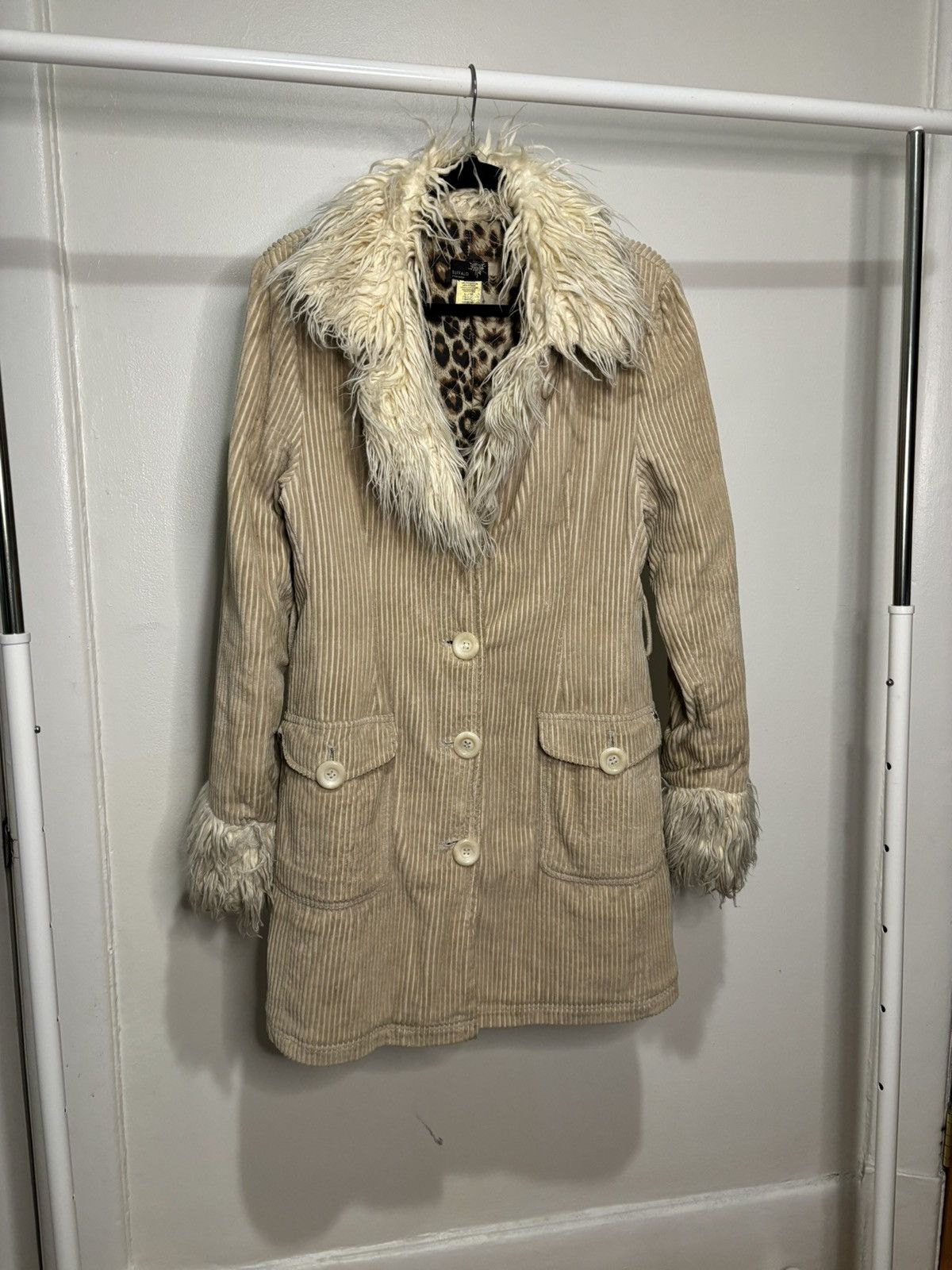 Buffalo David Bitton × Vintage Vintage Y2K Beige Corduroy Faux Fur Afghan Trench Jacket Size L / US 10 / IT 46 - 1 Thumbnail